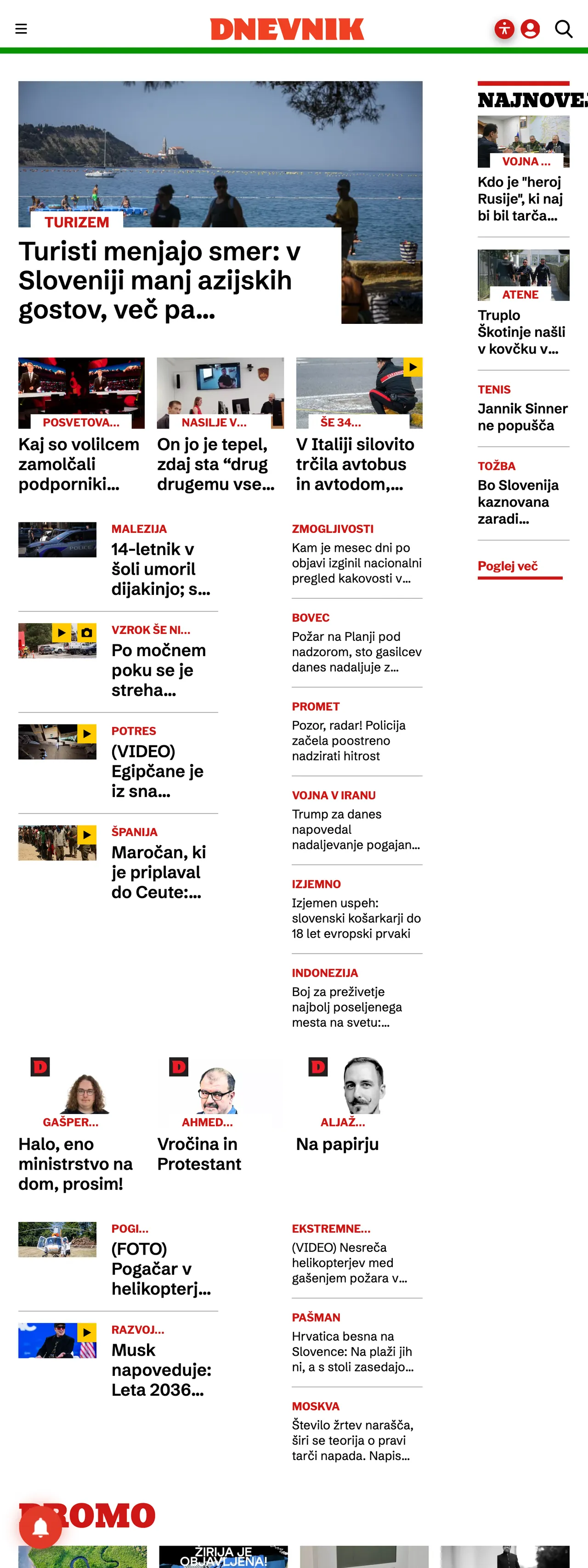Screenshot of the Dnevnik front page