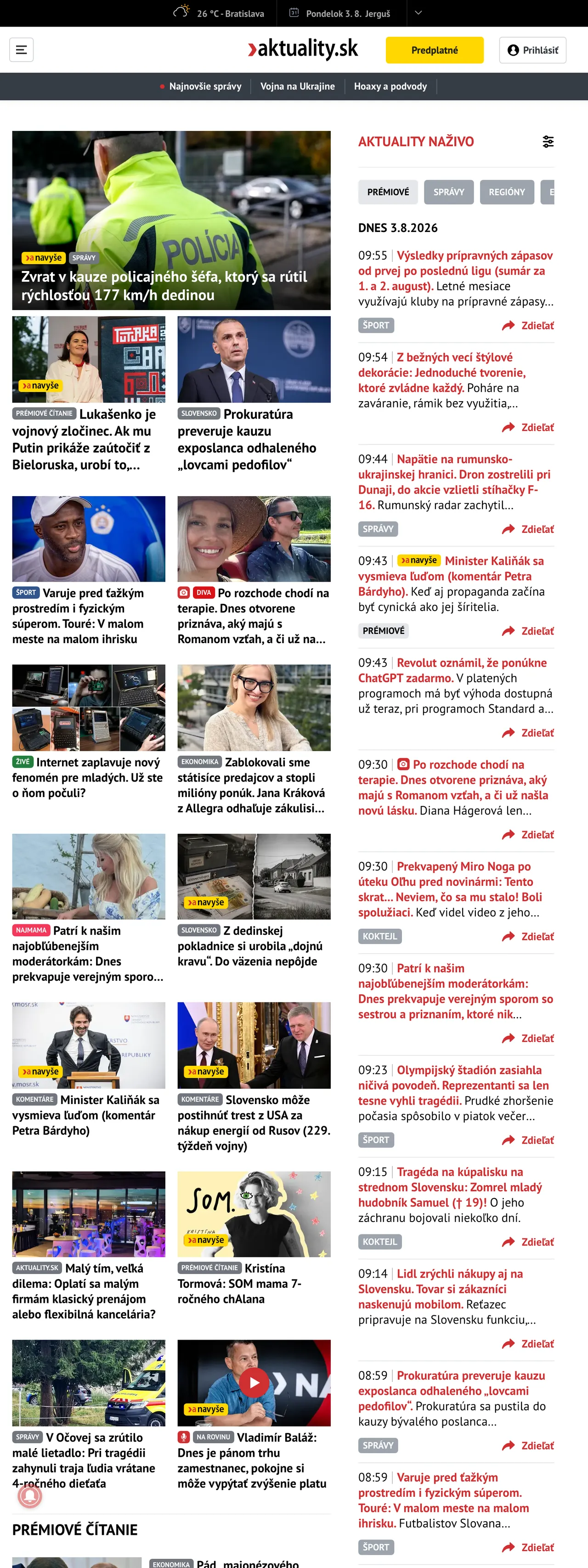 Screenshot of the Aktuality.sk front page