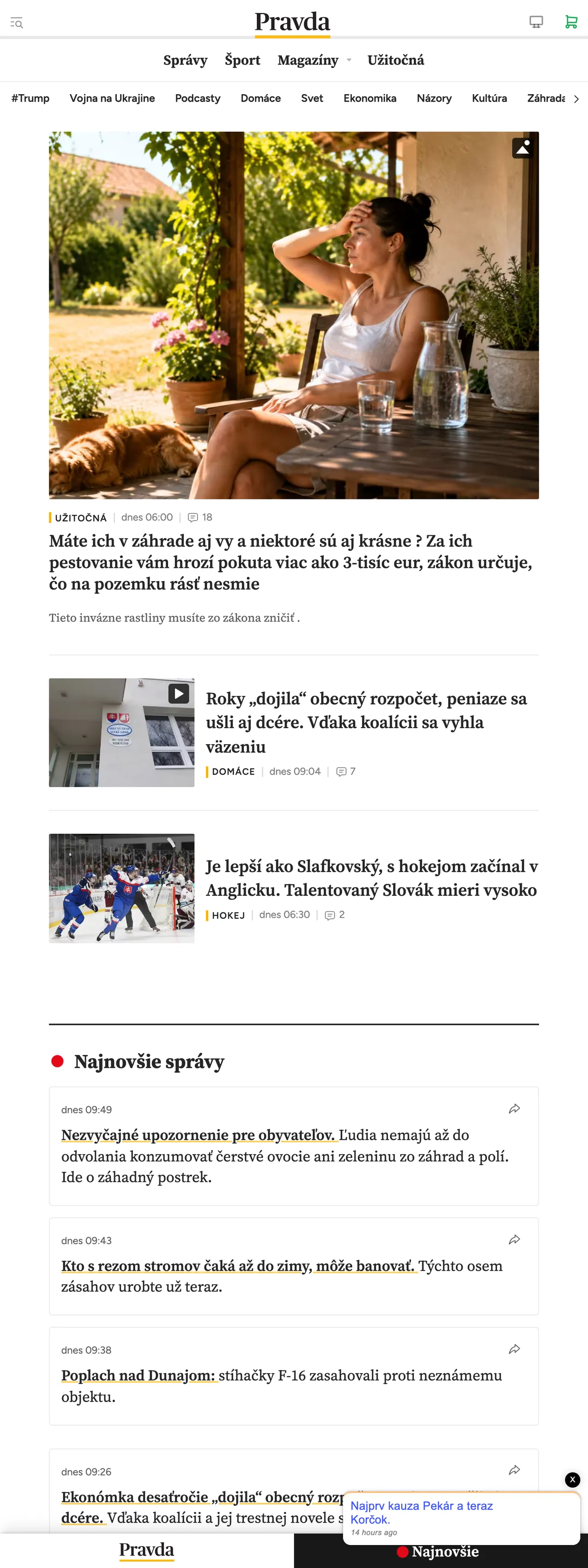 Screenshot of the Pravda front page