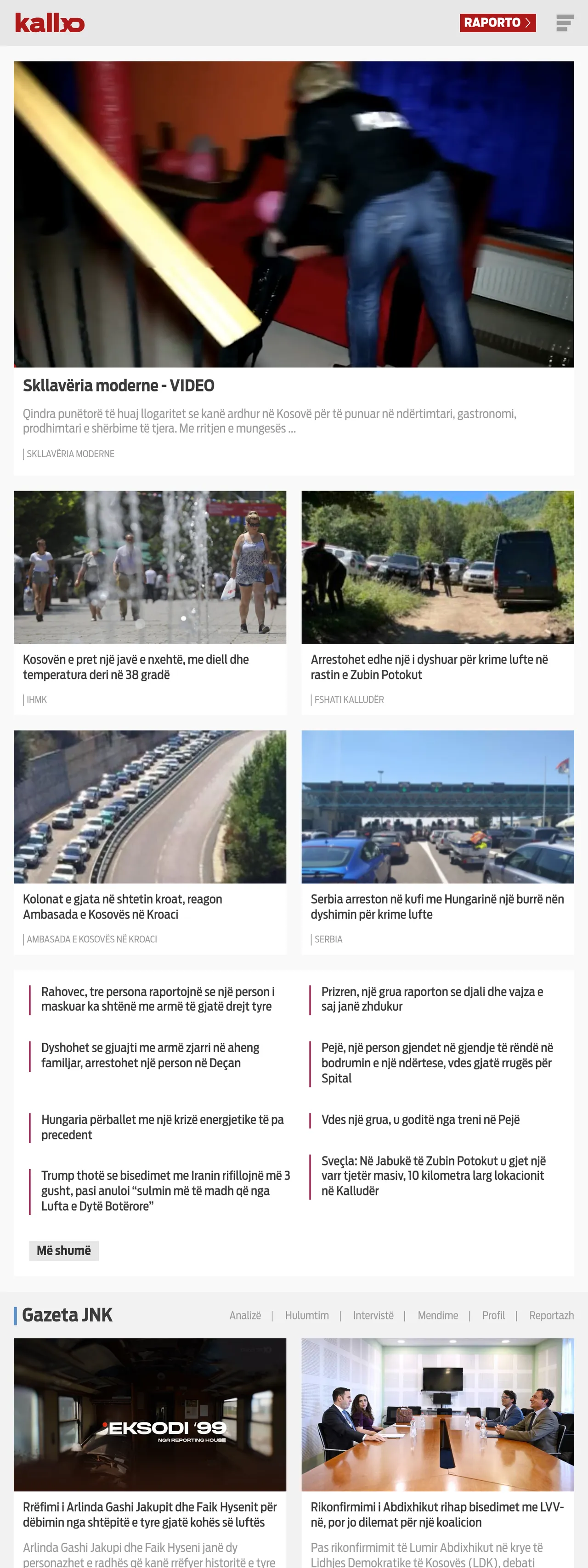 Screenshot of the Kallxo front page