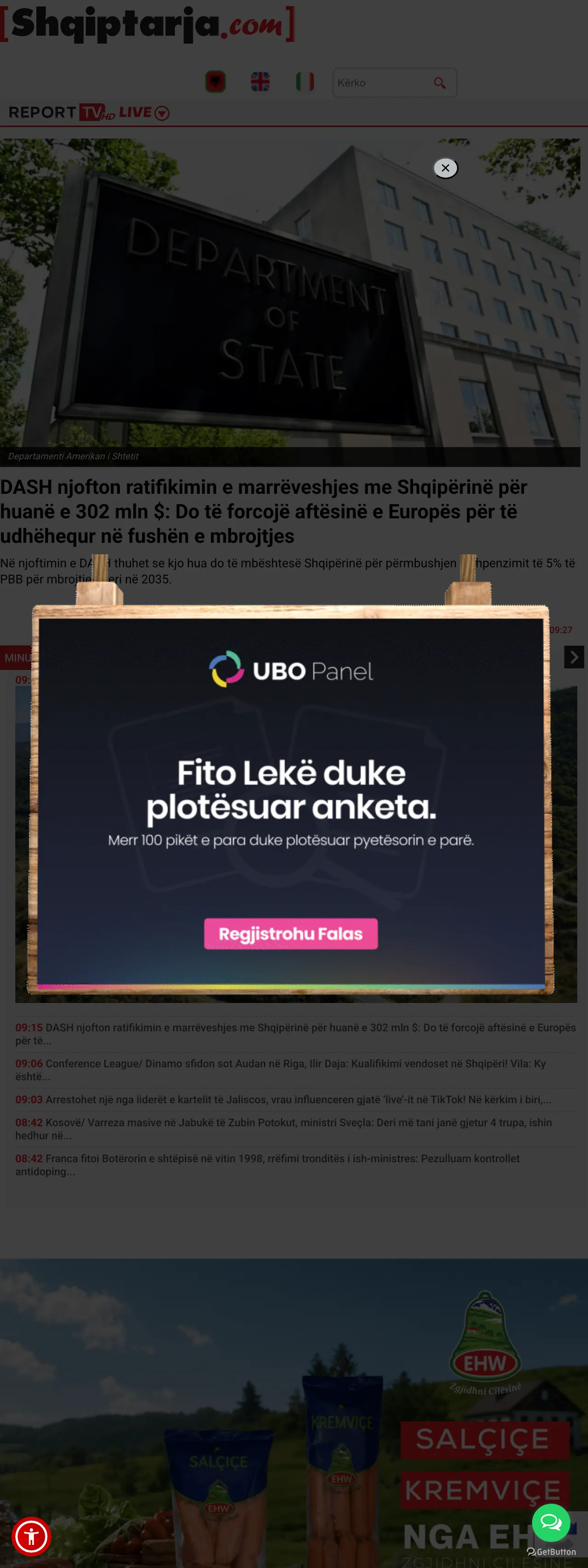 Screenshot of the Shqiptarja.com front page