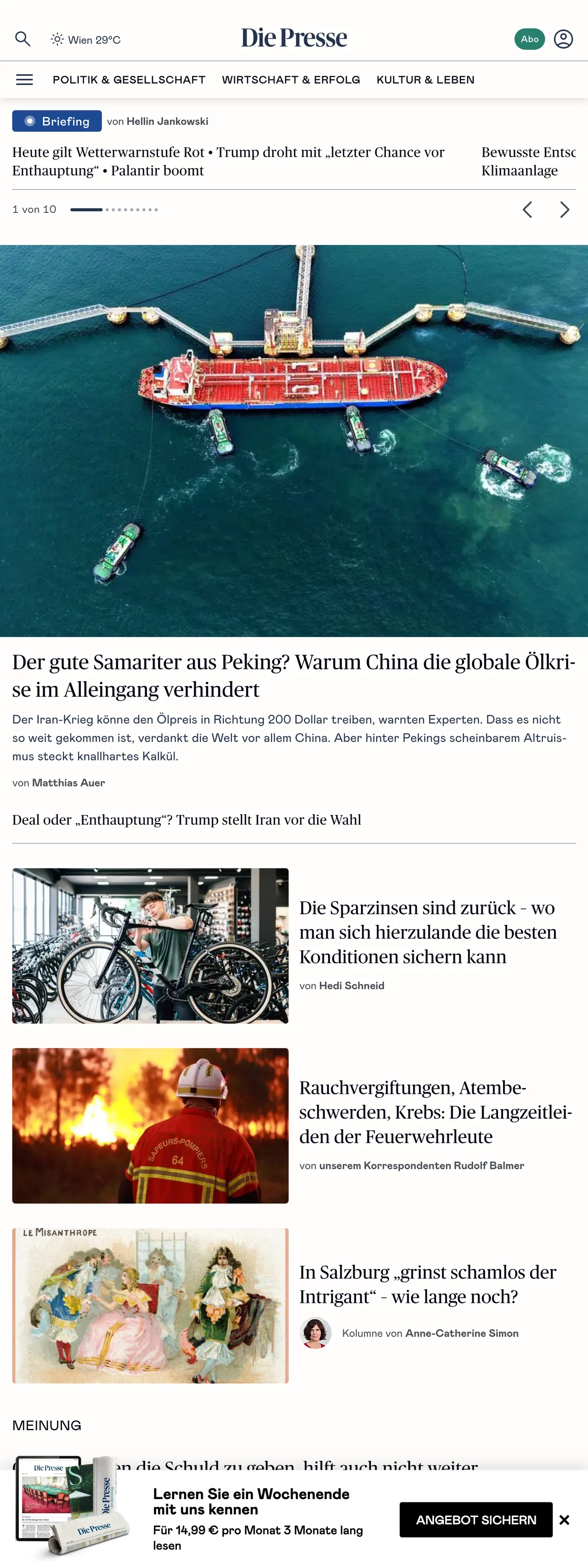 Screenshot of the Die Presse front page