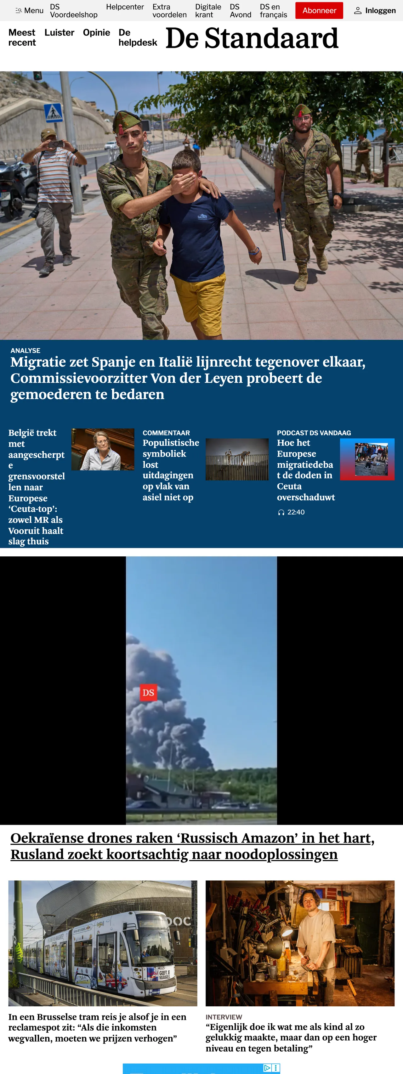 Screenshot of the De Standaard front page
