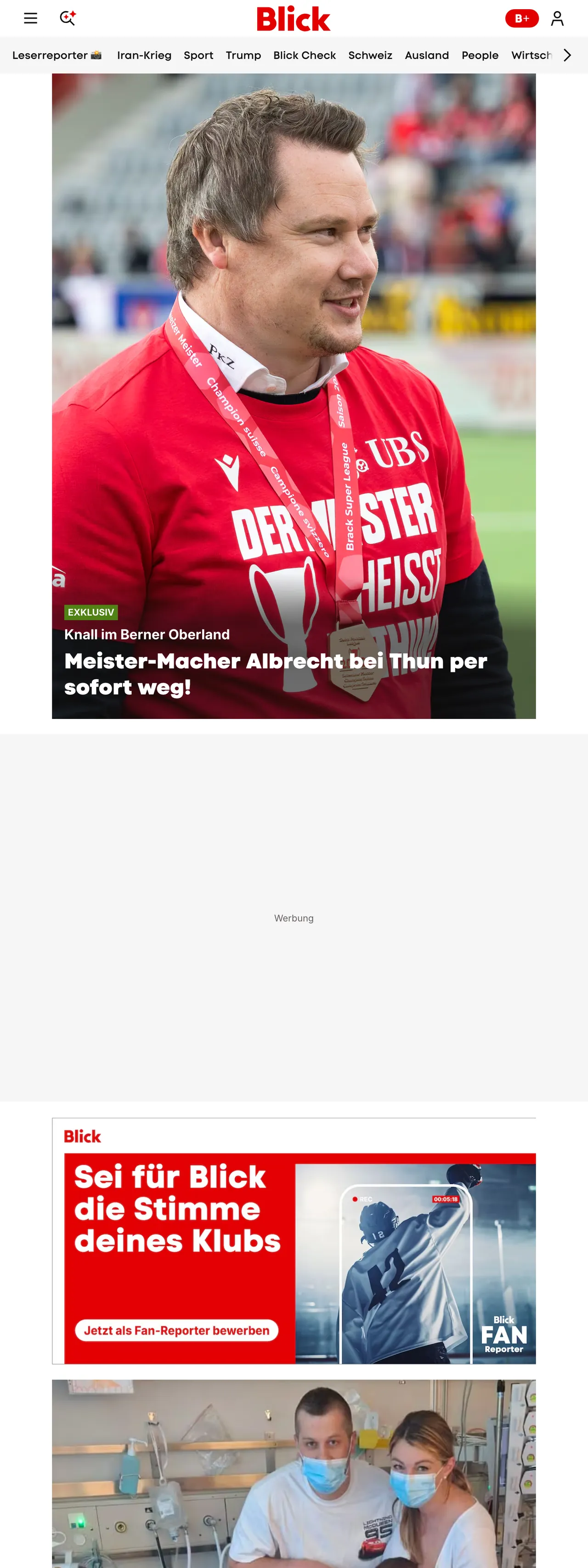 Screenshot of the Blick front page
