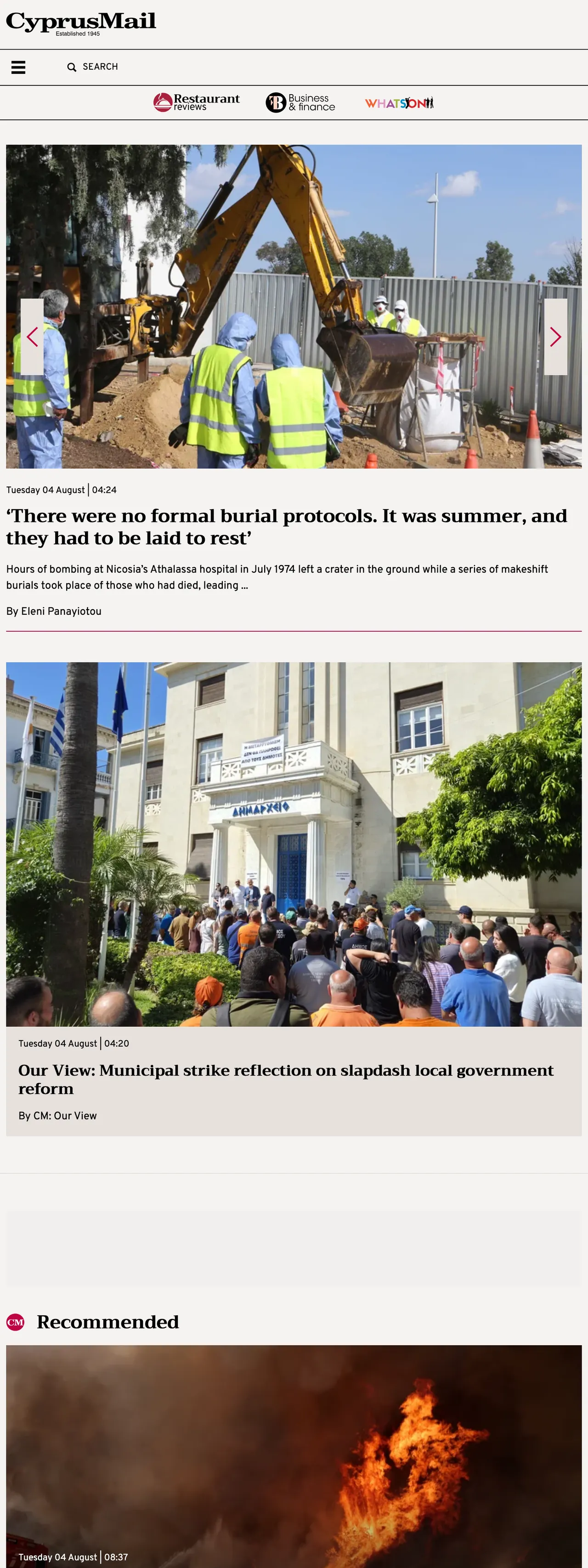 Screenshot of the Cyprus Mail front page