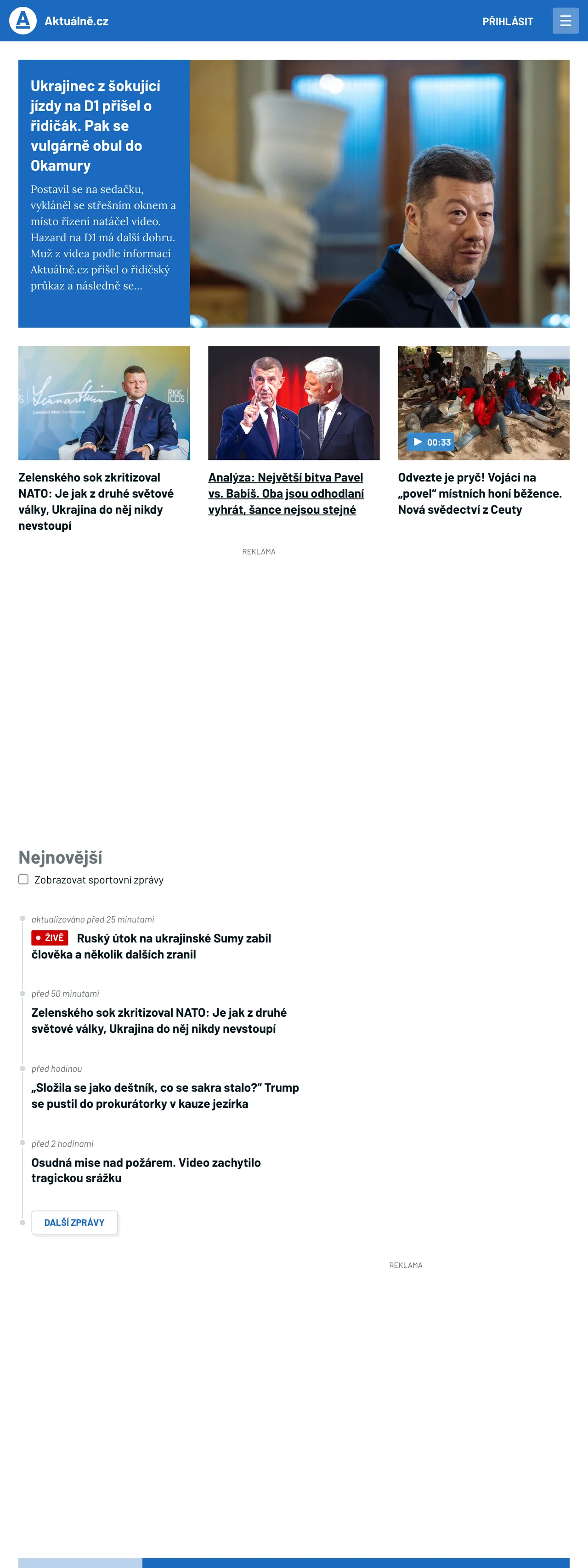 Screenshot of the Aktuálně.cz front page