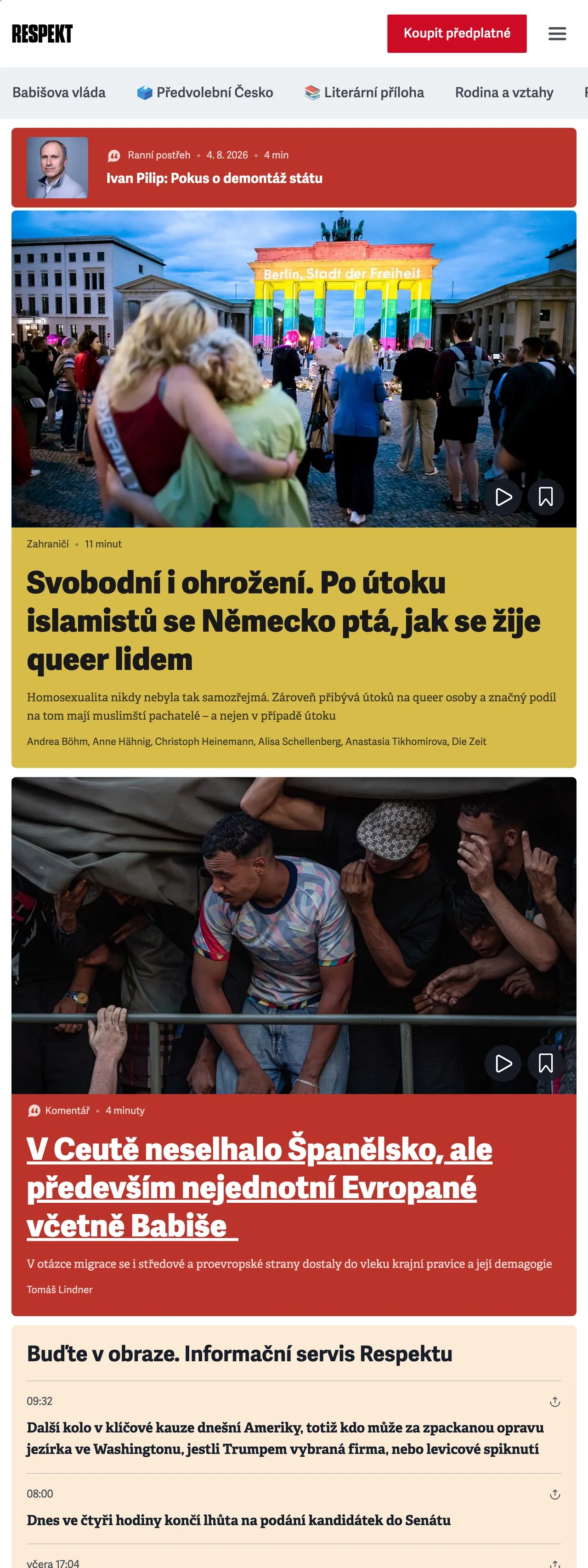 Screenshot of the Respekt front page