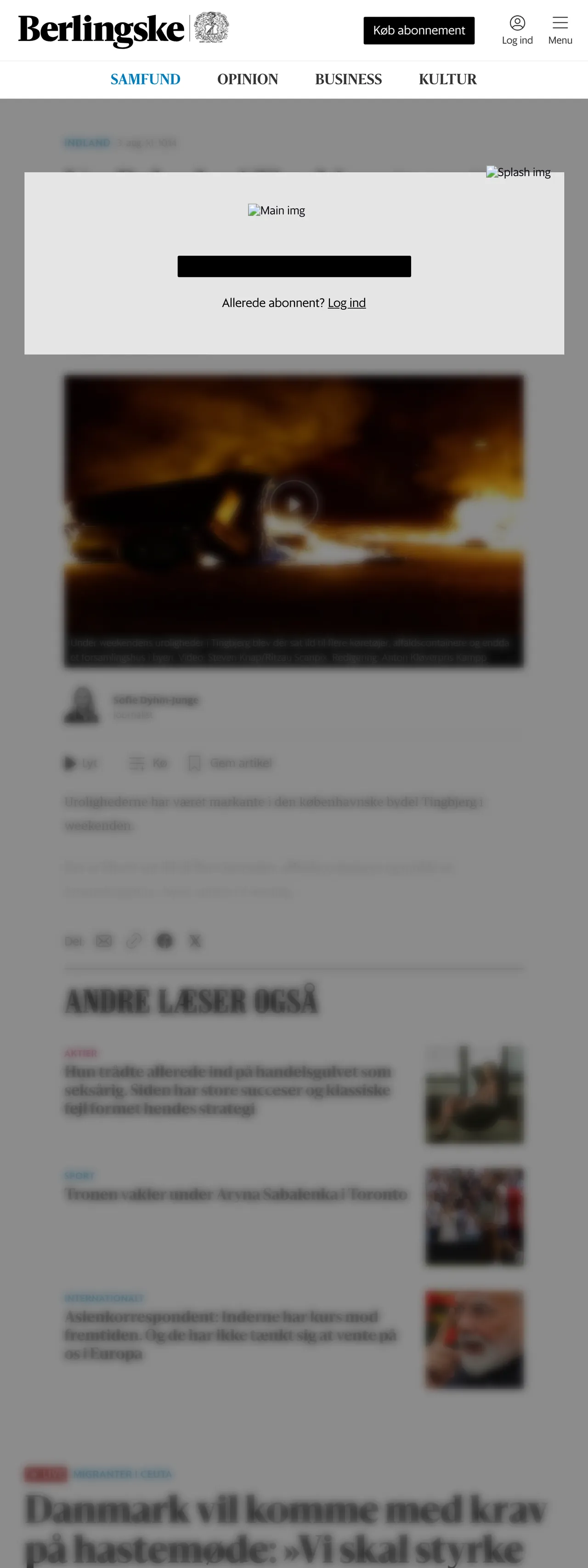 Screenshot of the Berlingske front page