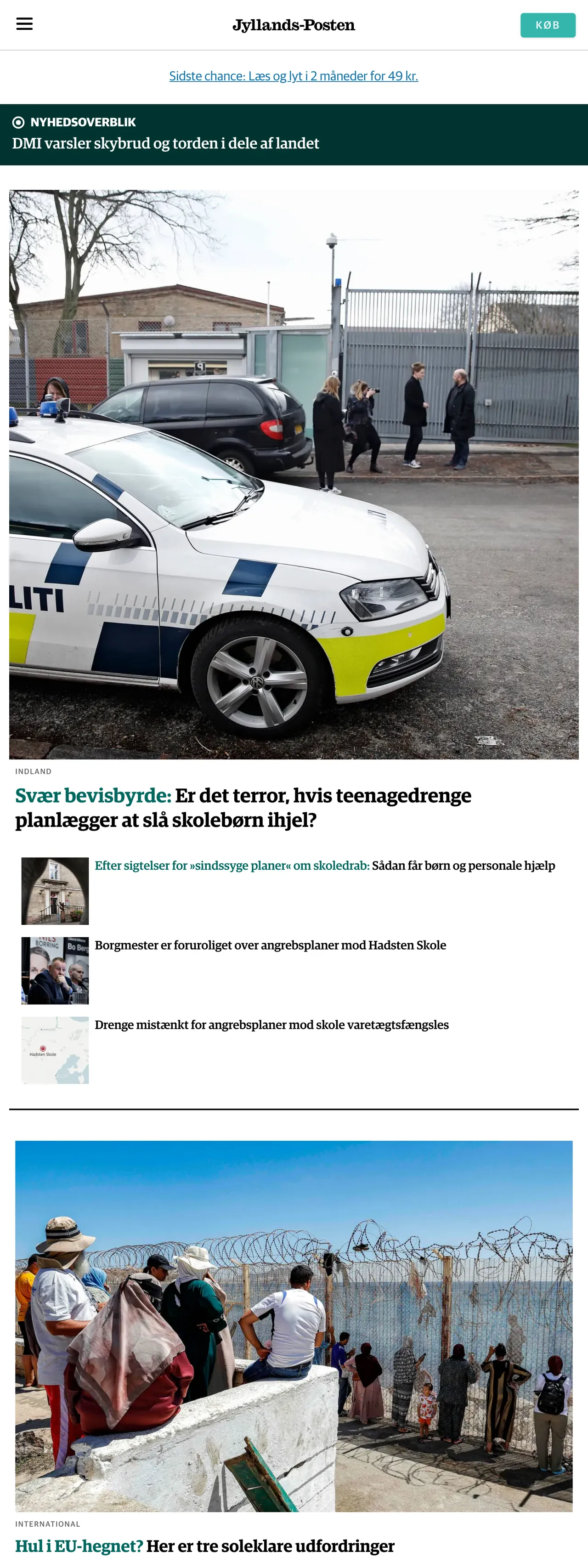 Screenshot of the Jyllands-Posten front page