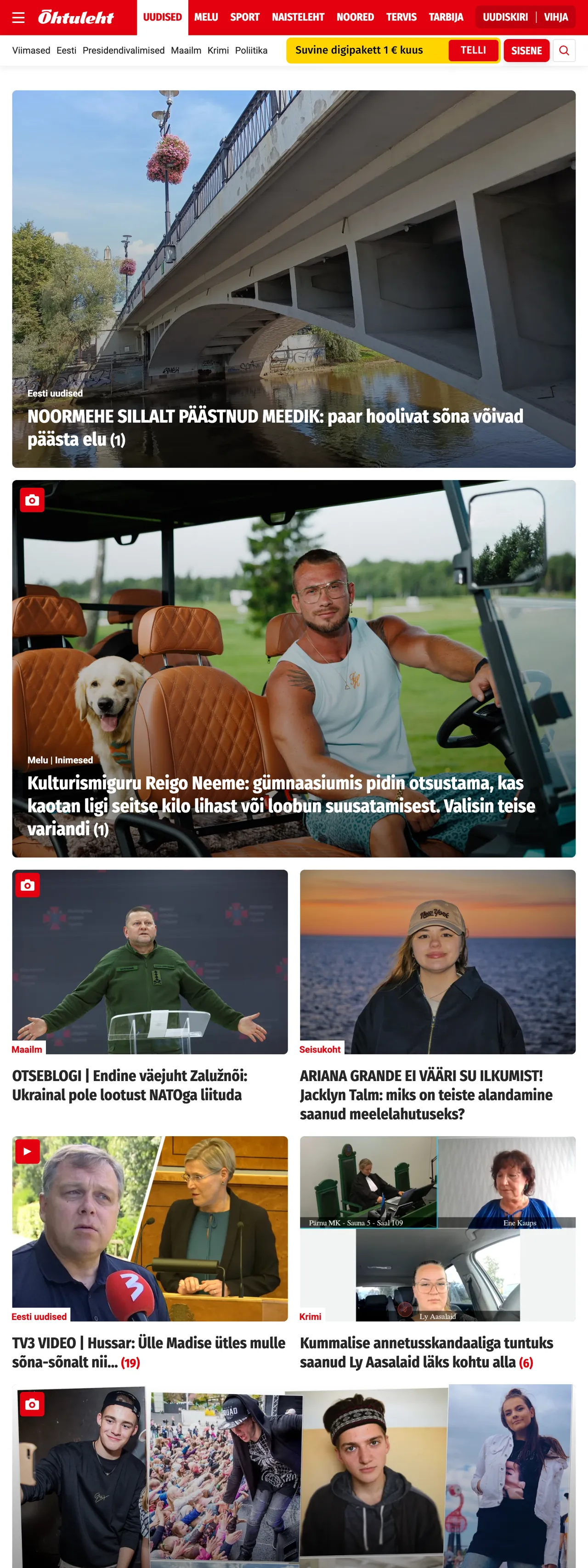 Screenshot of the Õhtuleht front page