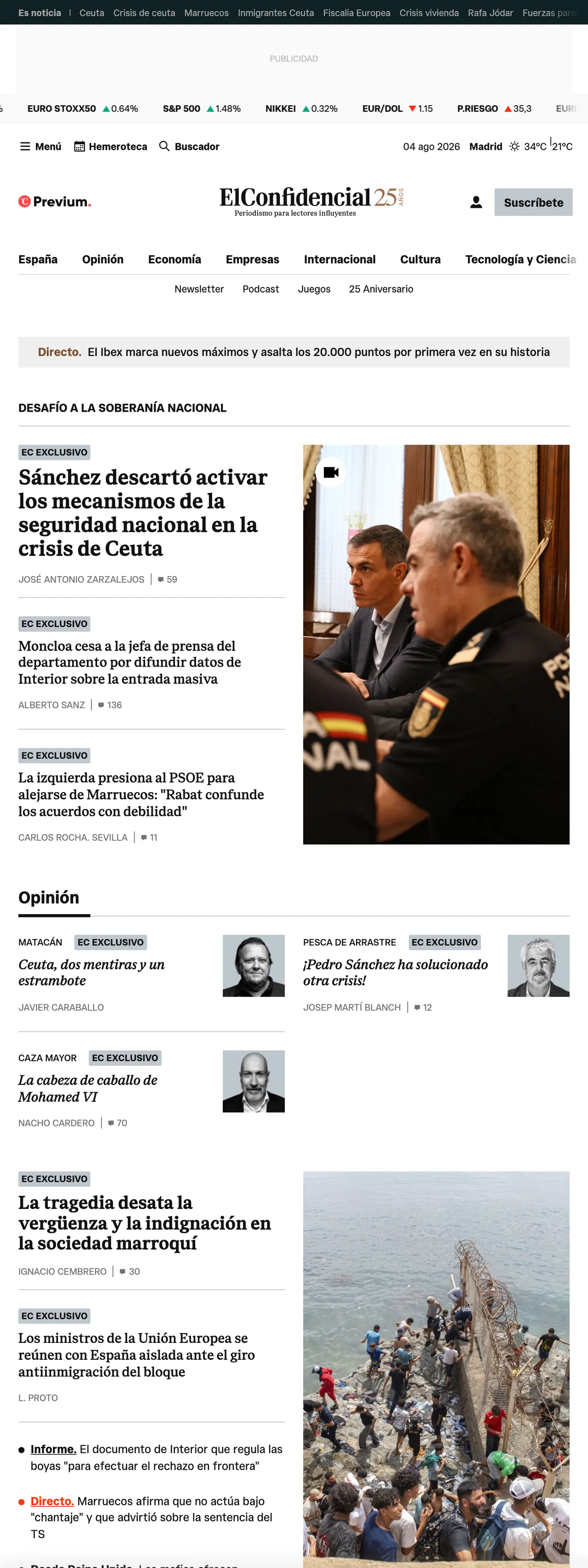 Screenshot of the El Confidencial front page