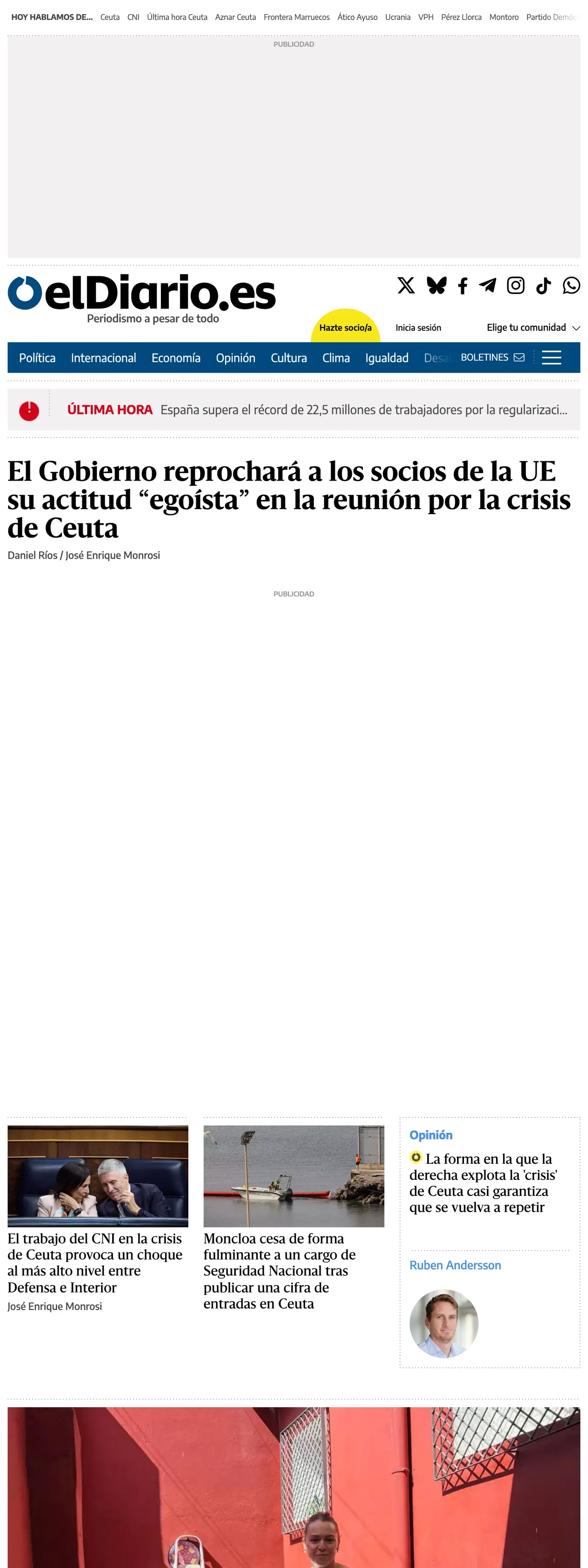 Screenshot of the elDiario.es front page