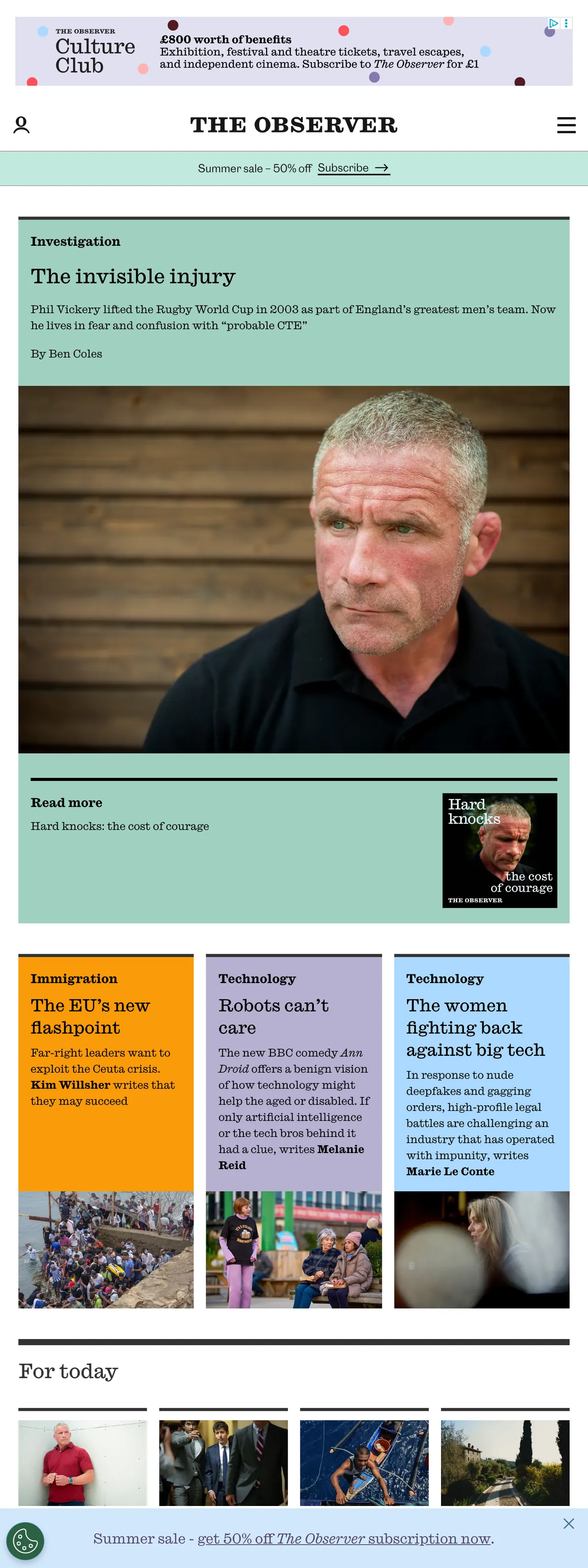 Screenshot of the The Observer front page