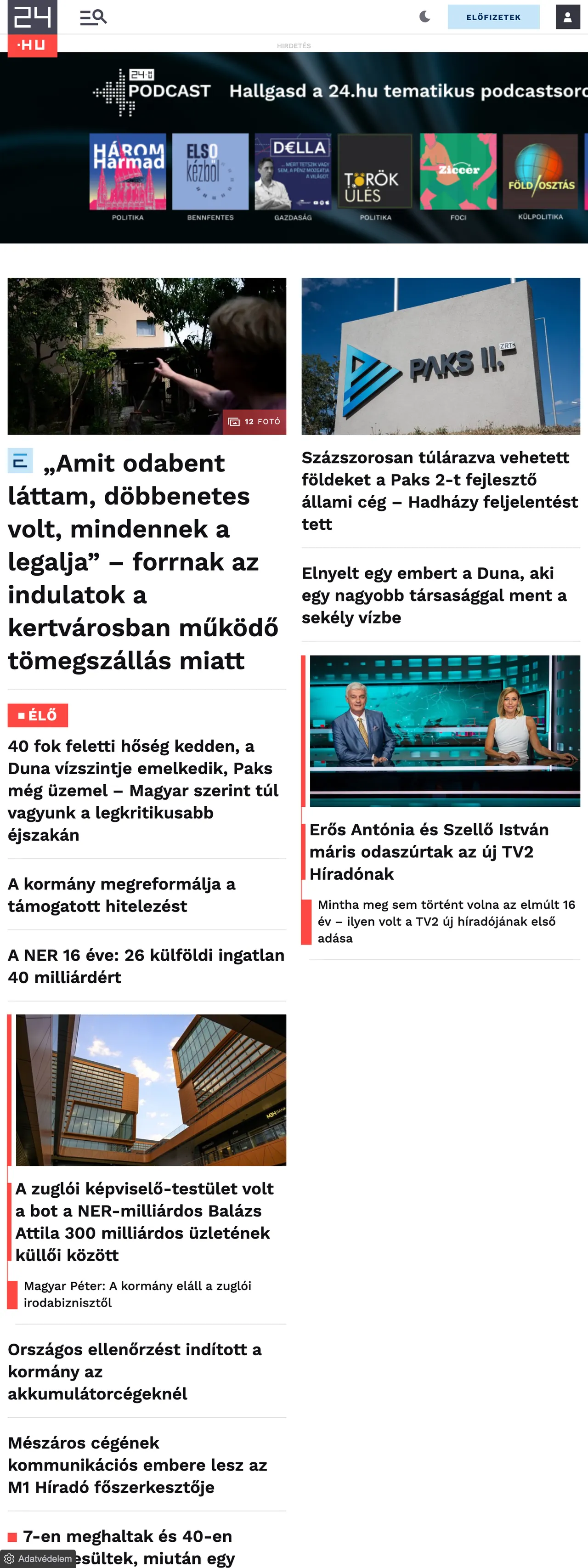 Screenshot of the 24.hu front page