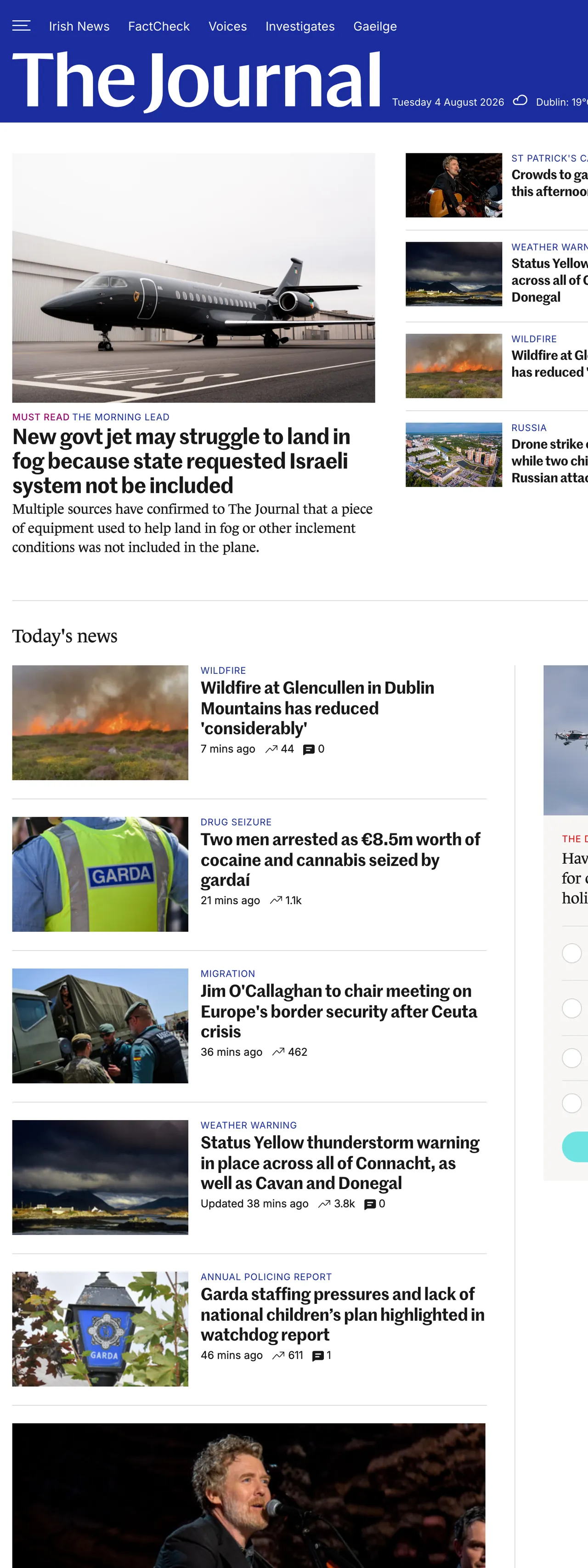 Screenshot of the TheJournal.ie front page