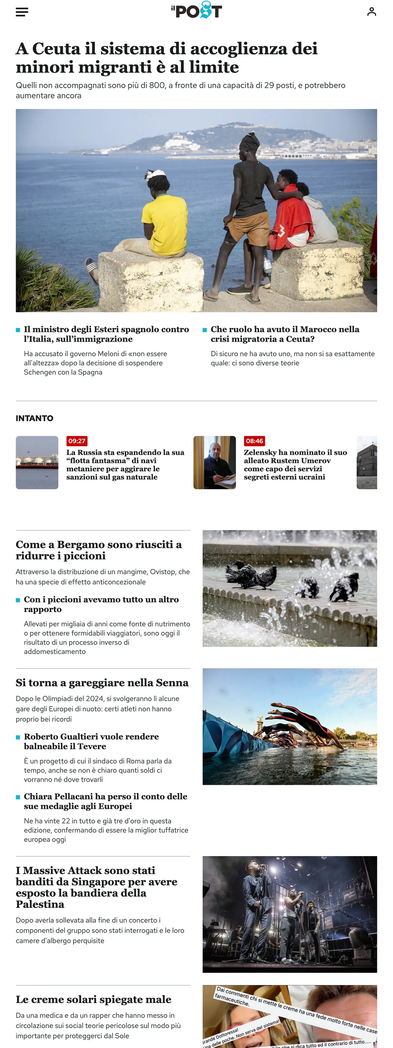 Screenshot of the Il Post front page