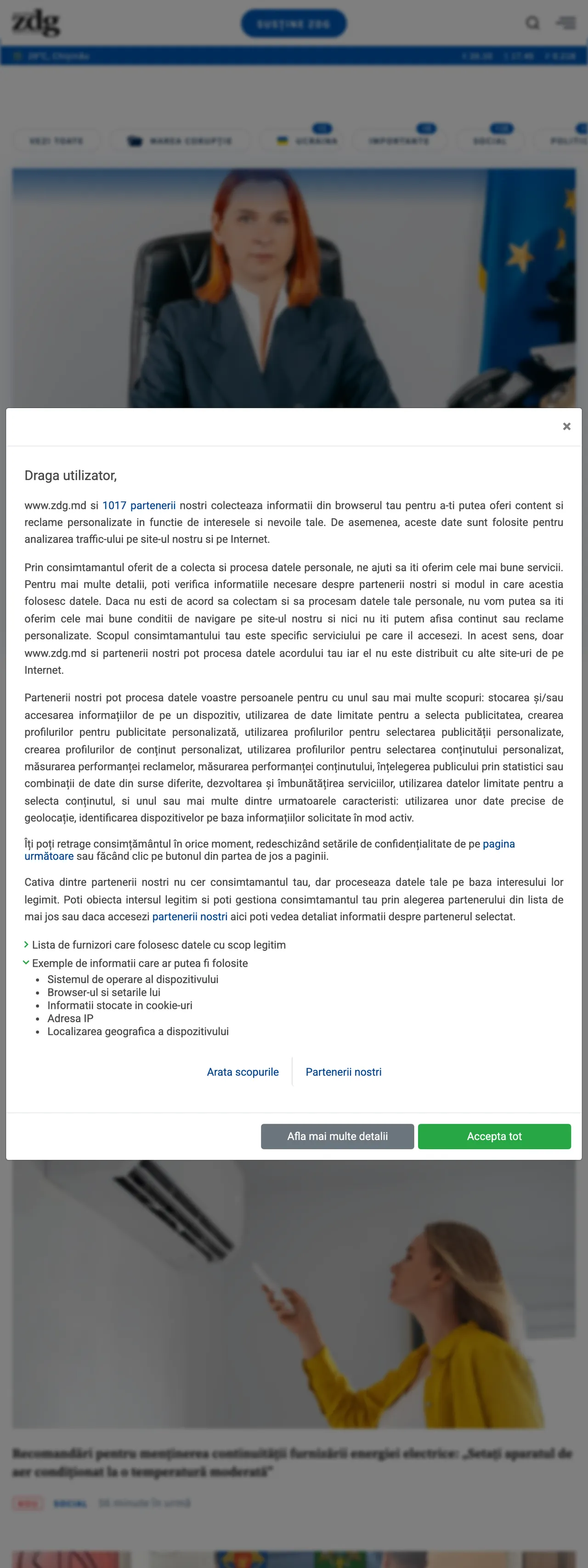 Screenshot of the Ziarul de Gardă front page