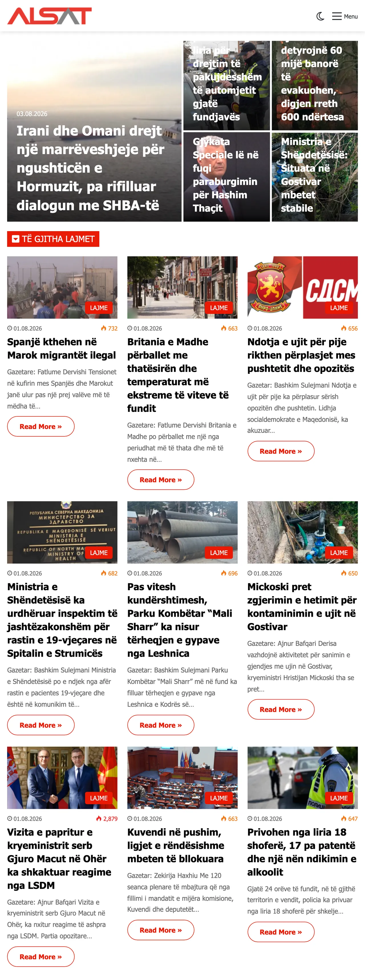 Screenshot of the ALSAT front page