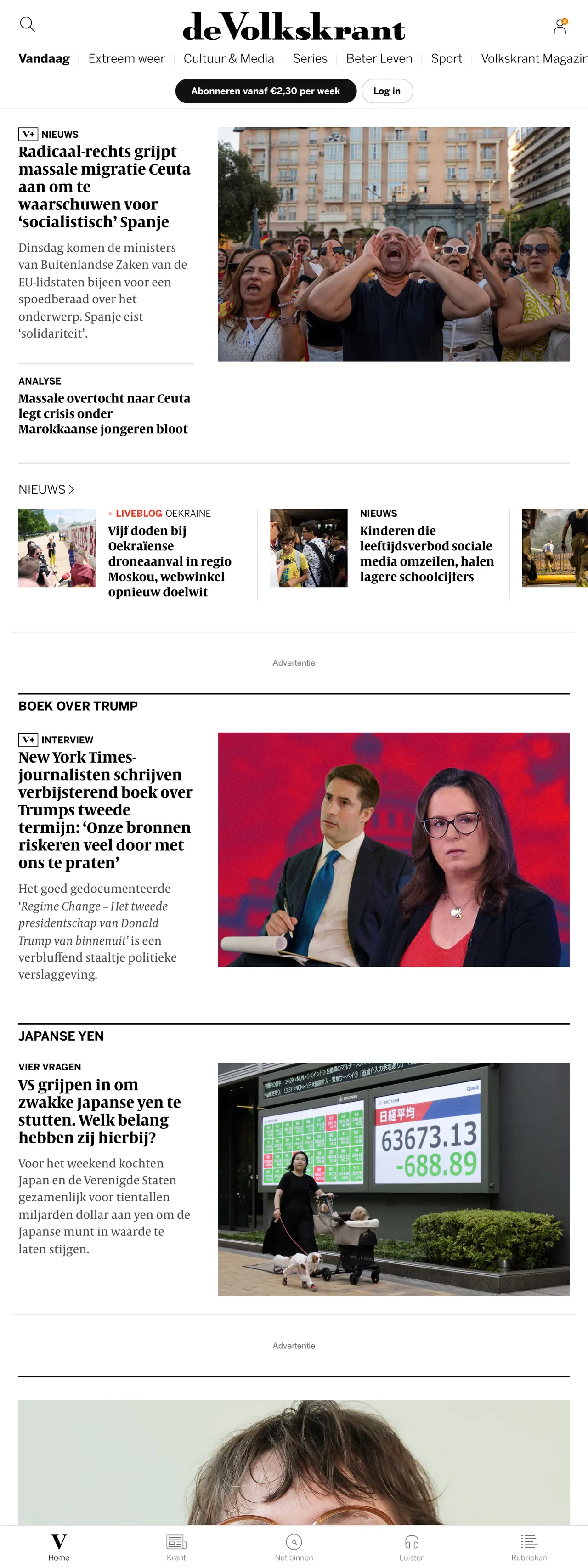 Screenshot of the de Volkskrant front page