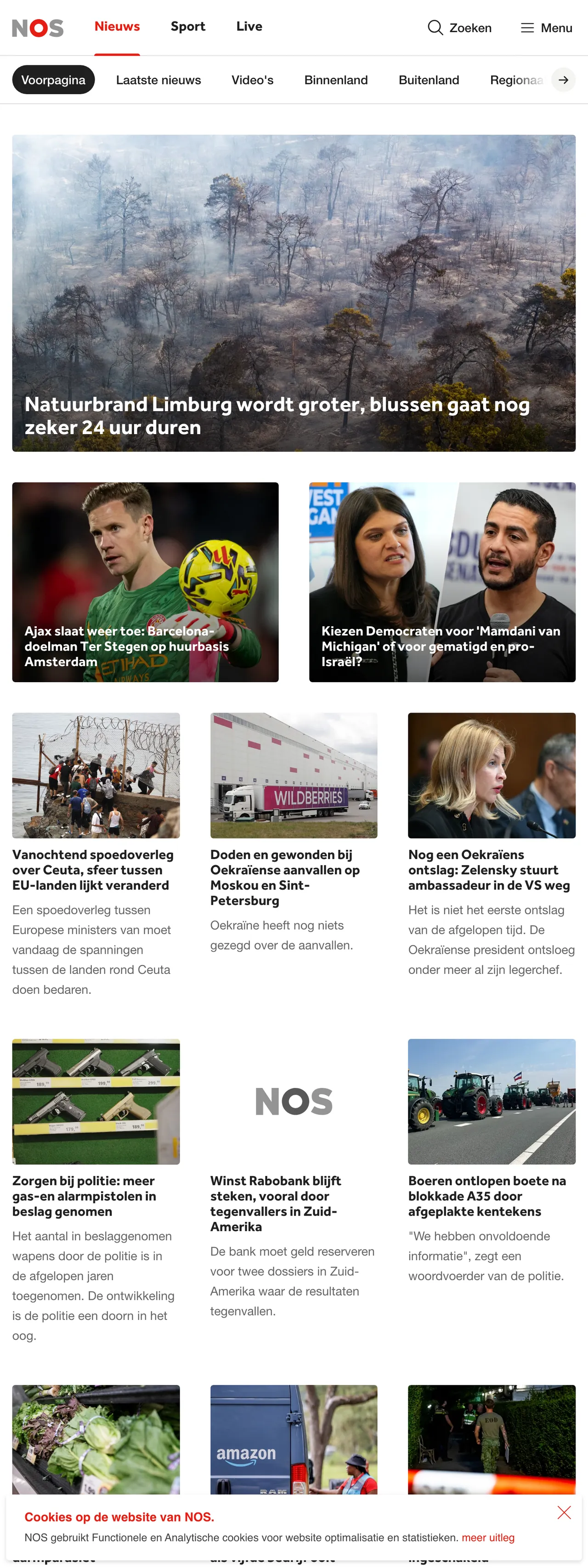 Screenshot of the NOS front page