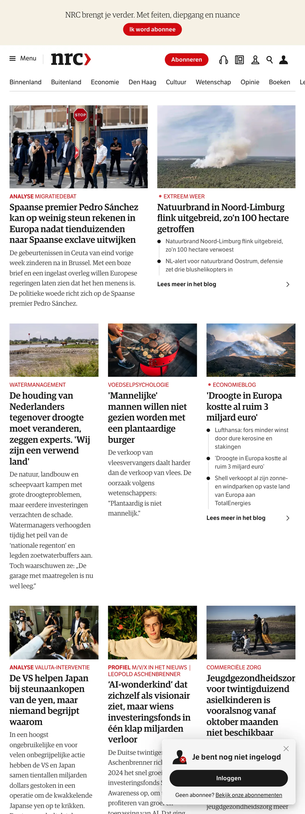 Screenshot of the NRC front page