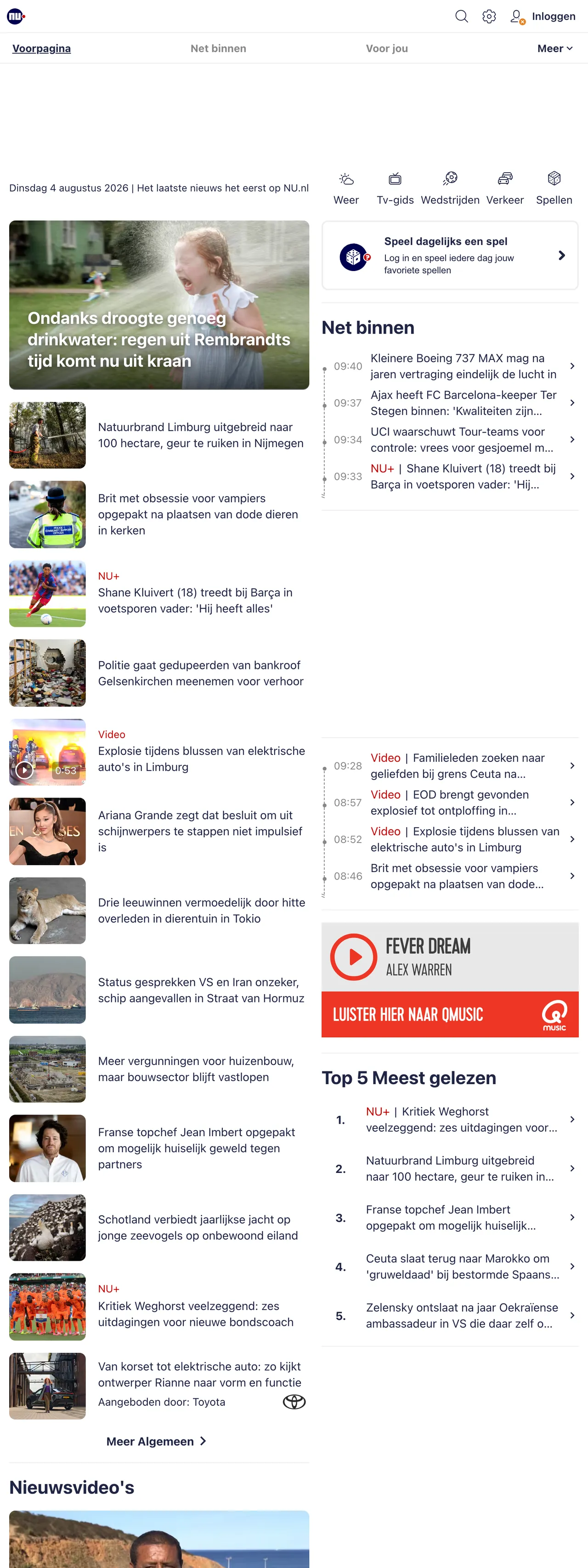 Screenshot of the NU.nl front page