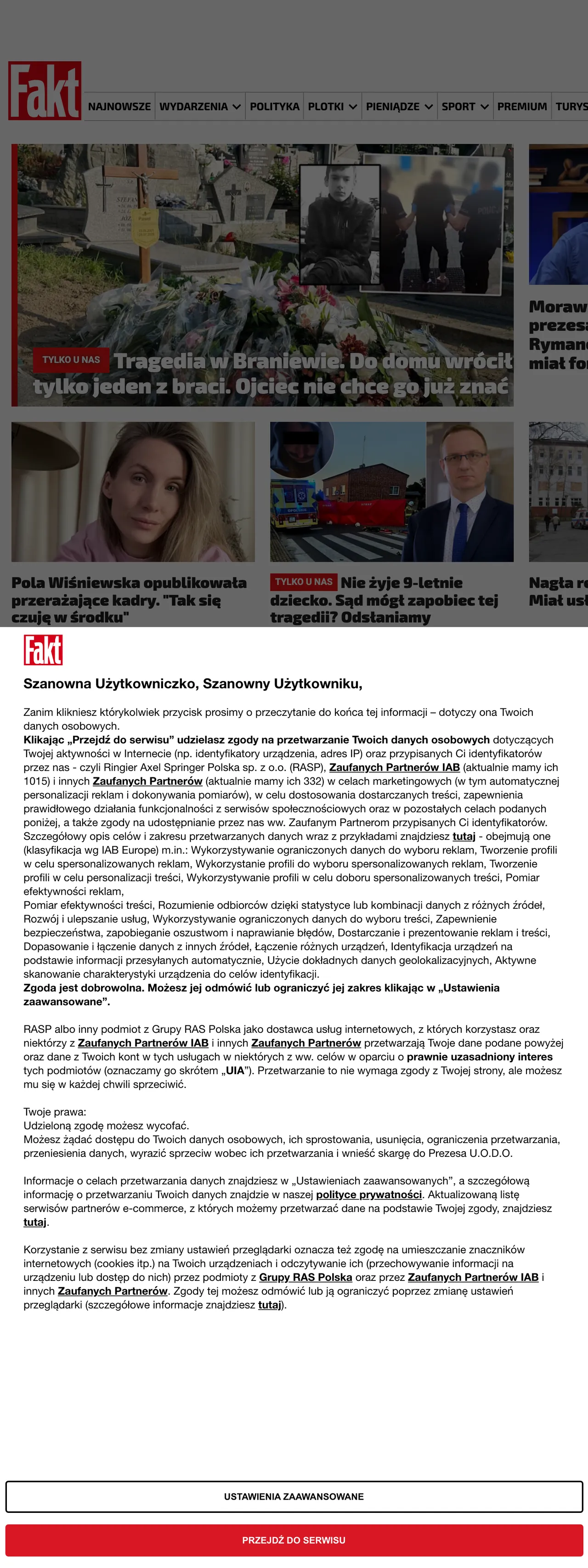 Screenshot of the Fakt front page