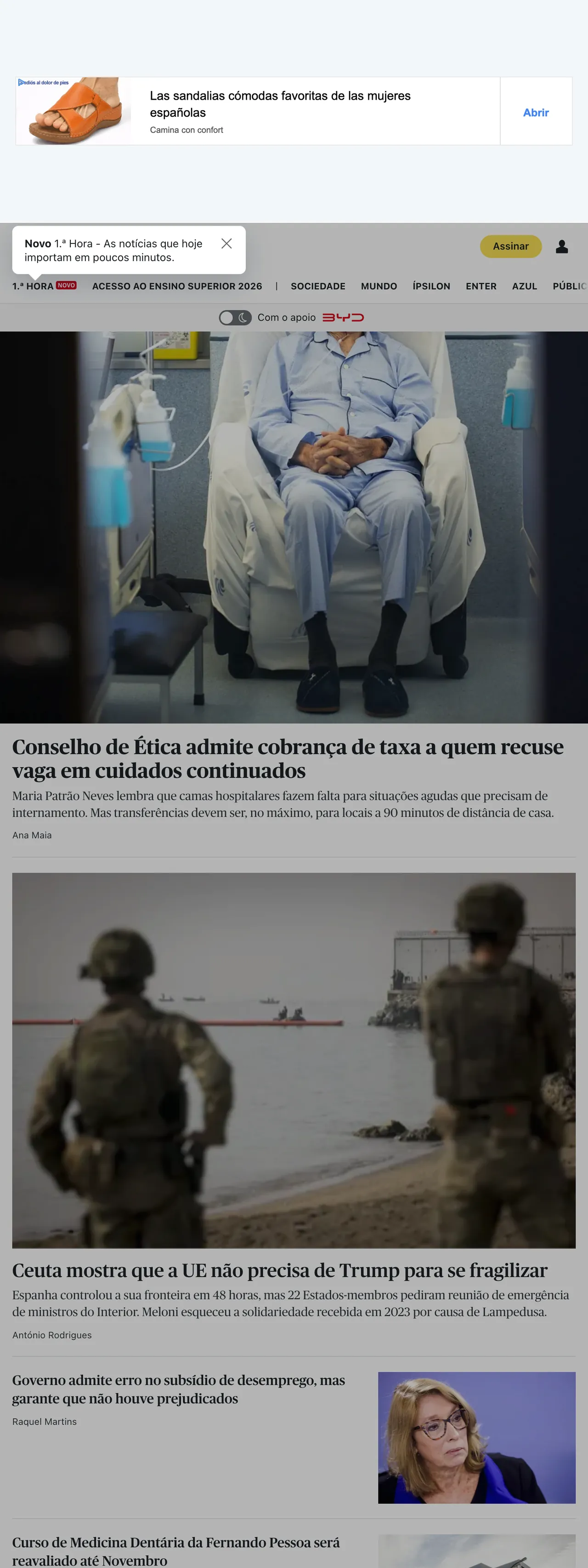 Screenshot of the Público front page