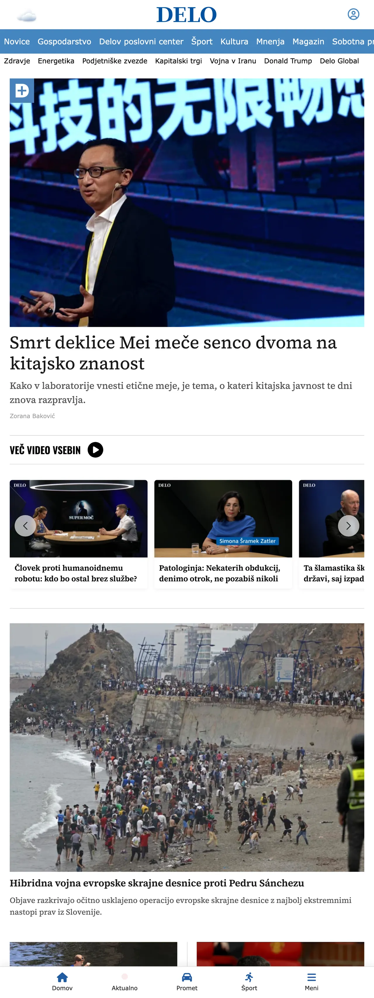 Screenshot of the Delo front page