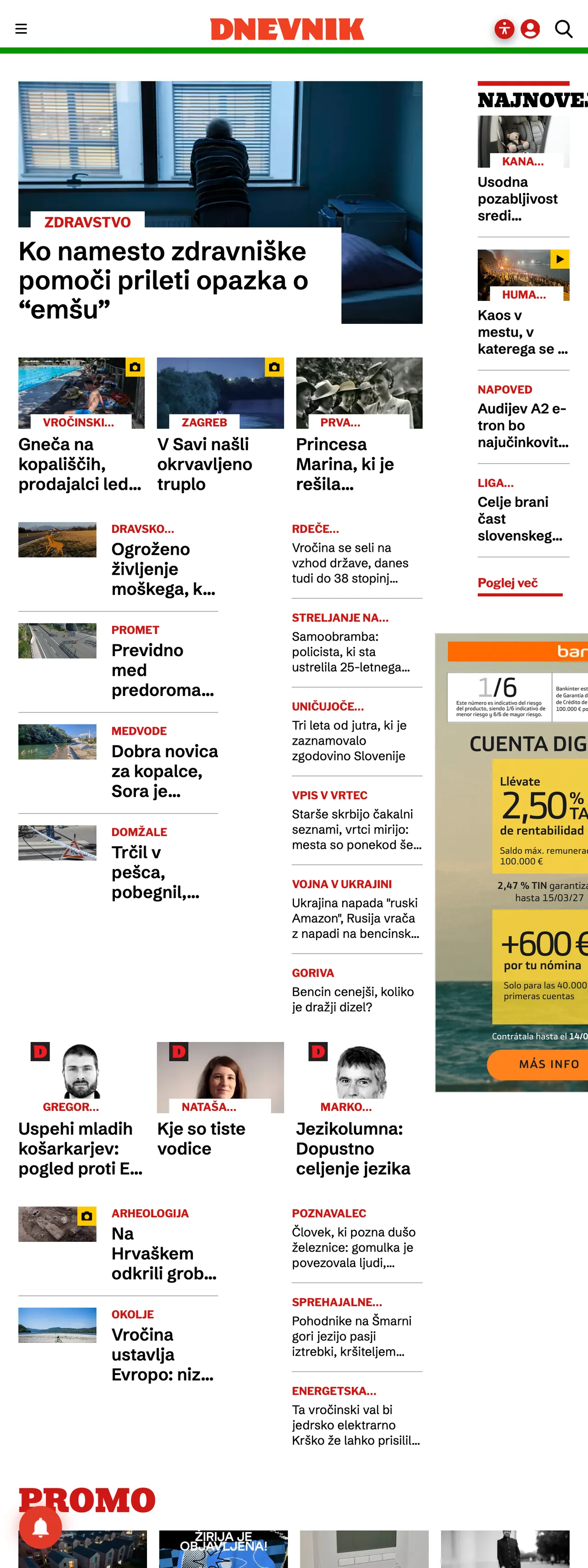 Screenshot of the Dnevnik front page