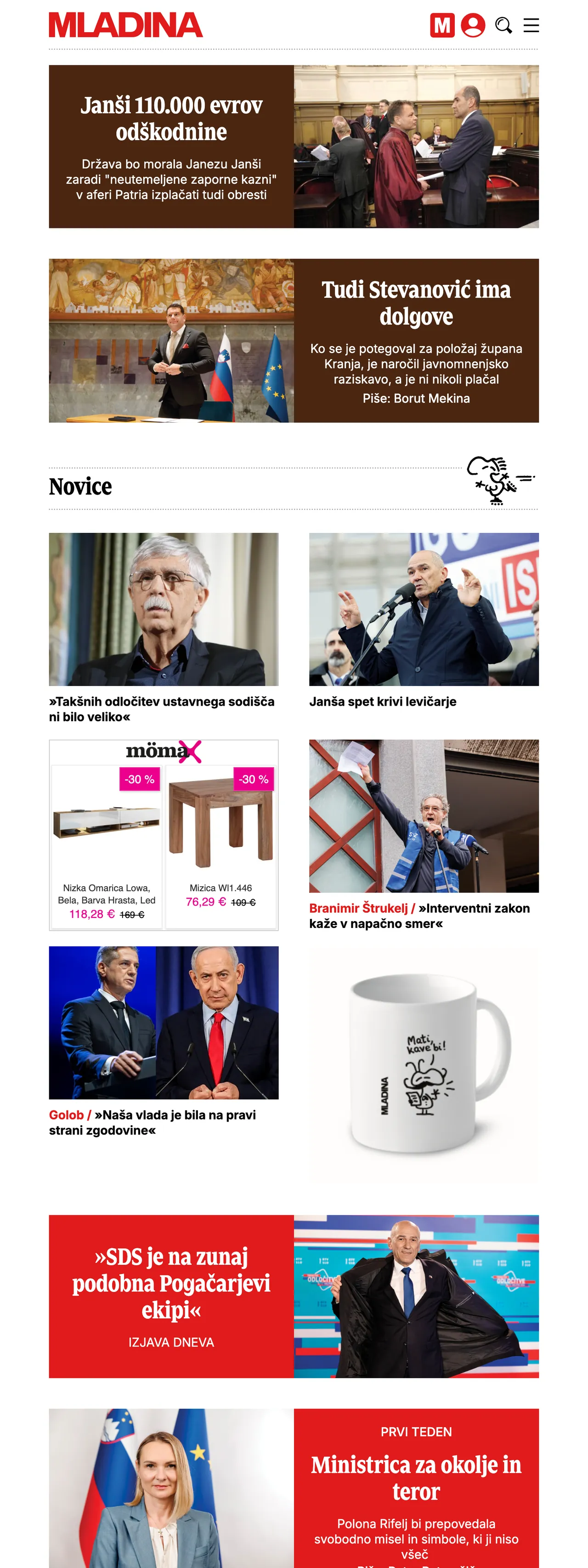 Screenshot of the Mladina front page