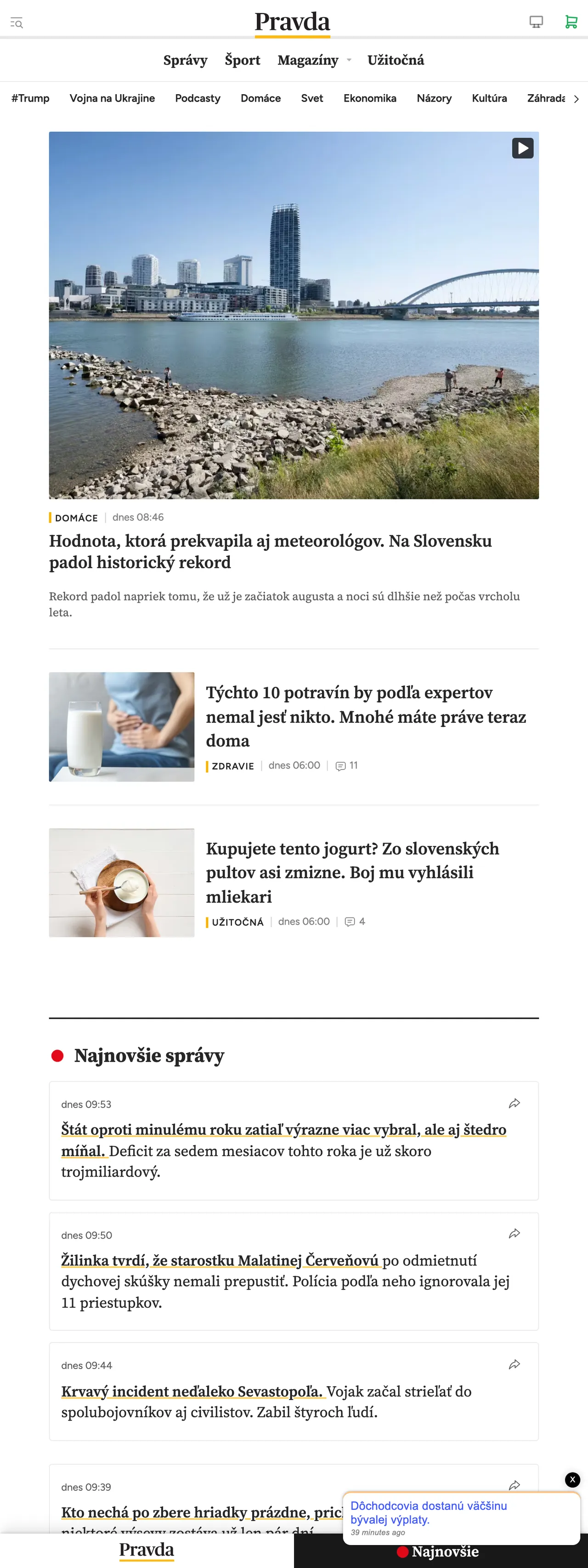 Screenshot of the Pravda front page