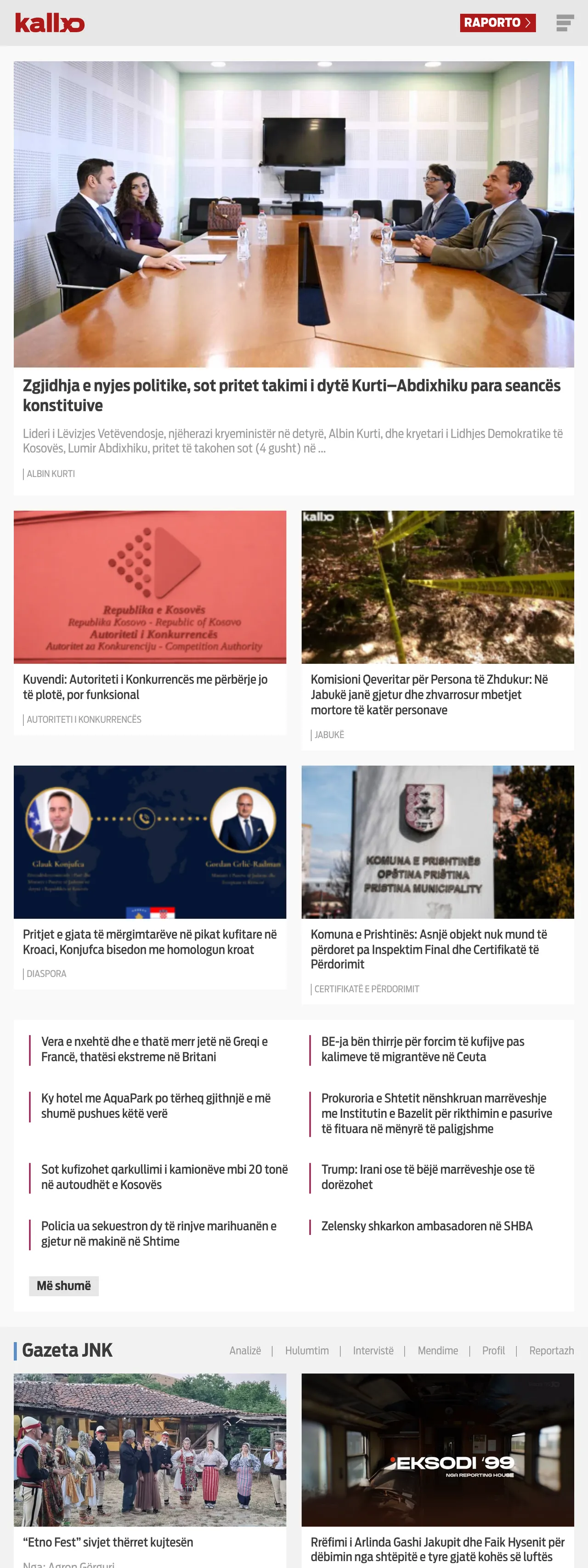 Screenshot of the Kallxo front page