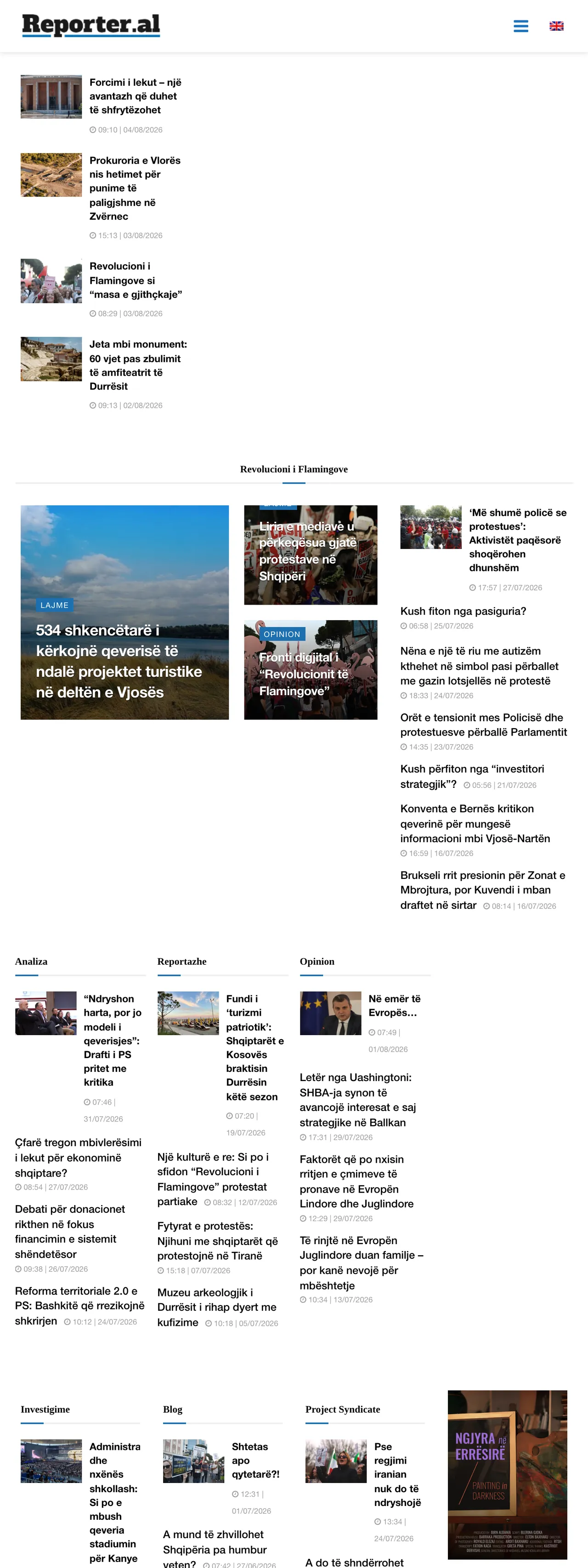 Screenshot of the Reporter.al front page