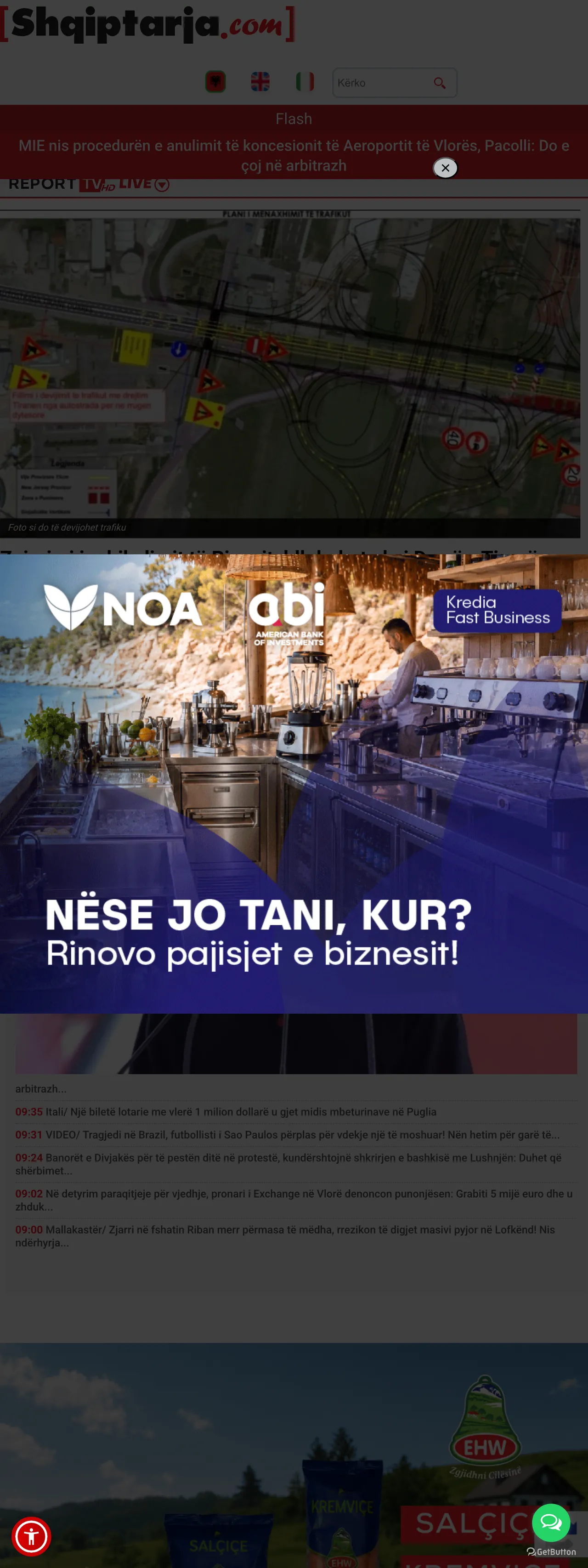 Screenshot of the Shqiptarja.com front page