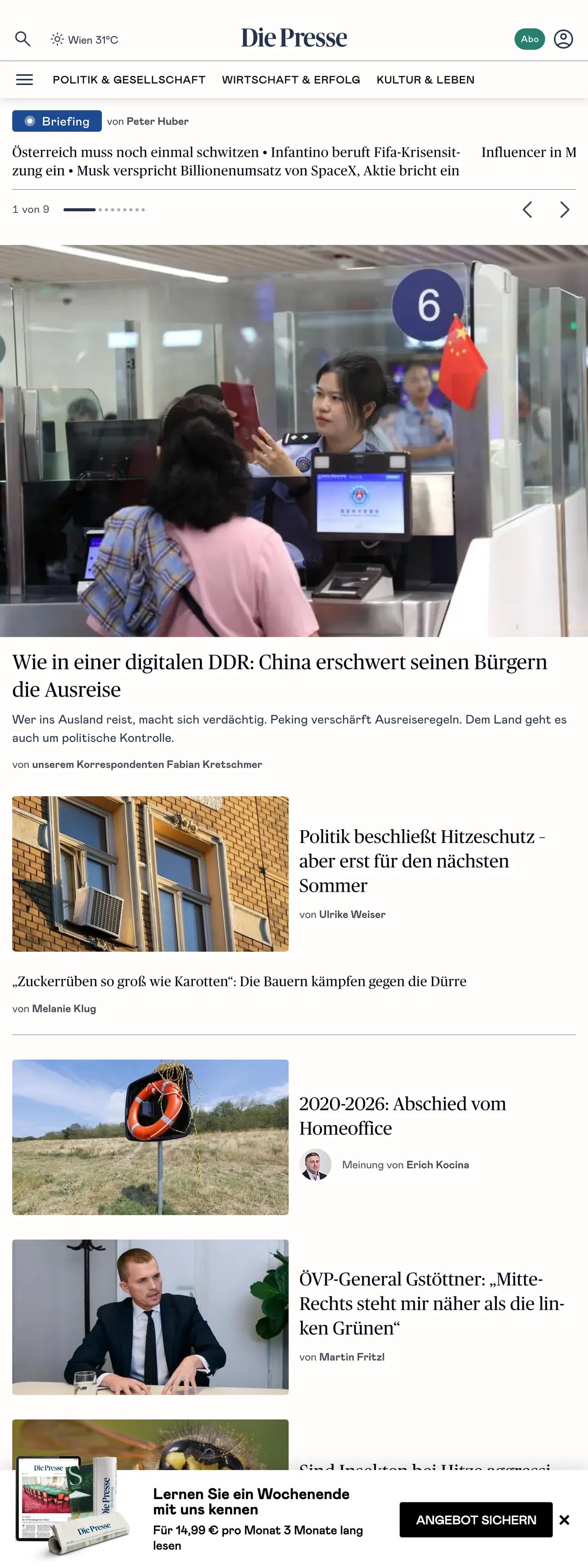 Screenshot of the Die Presse front page