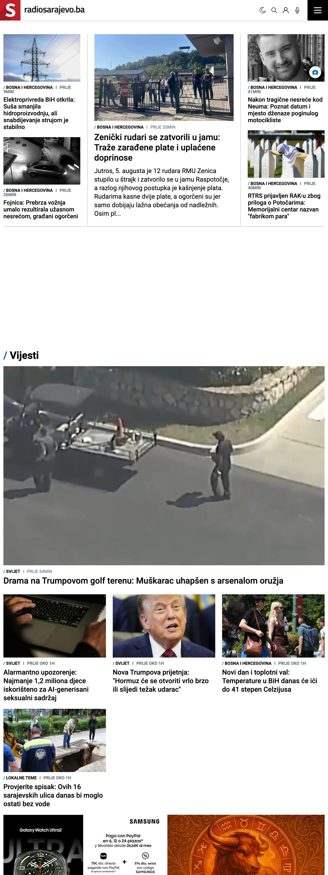 Screenshot of the Radio Sarajevo front page