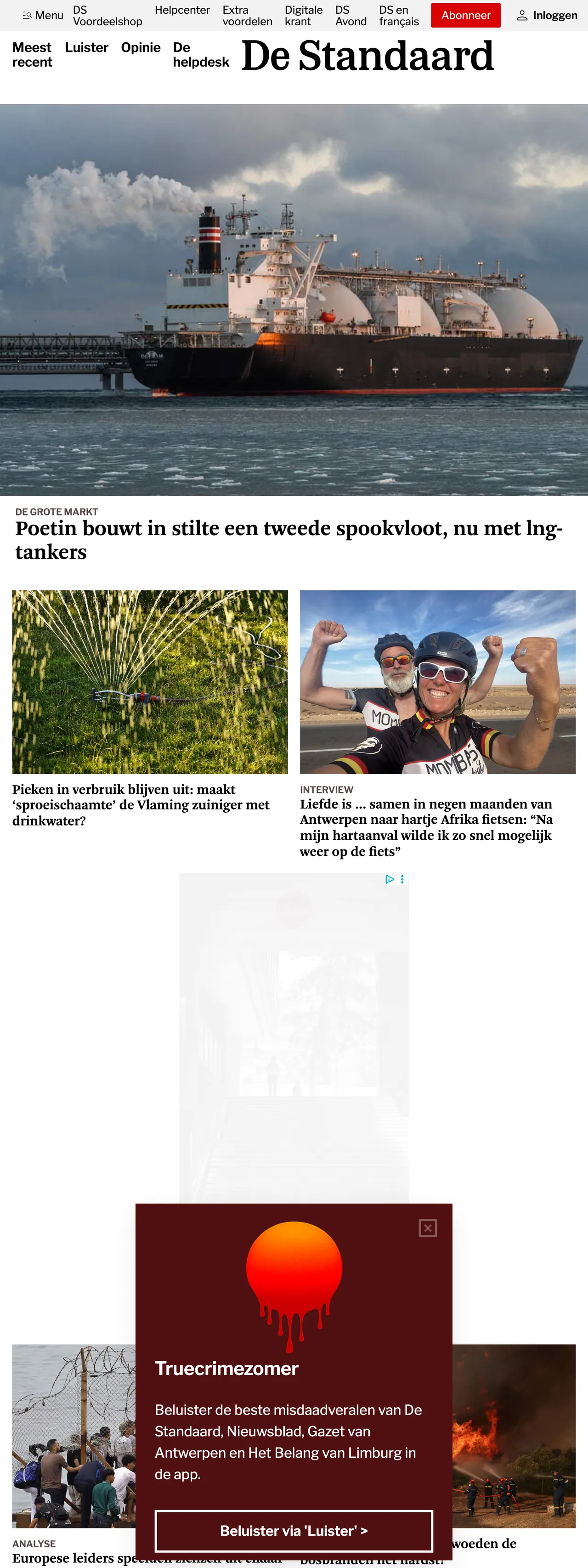 Screenshot of the De Standaard front page