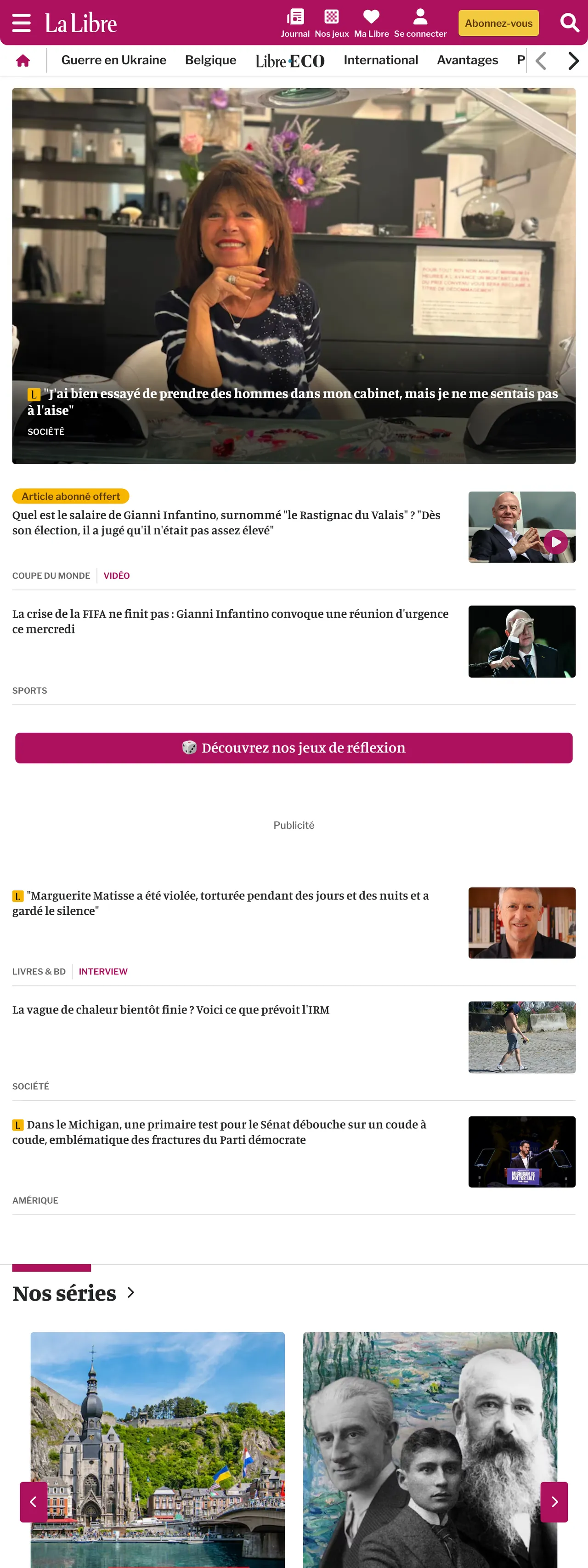 Screenshot of the La Libre front page