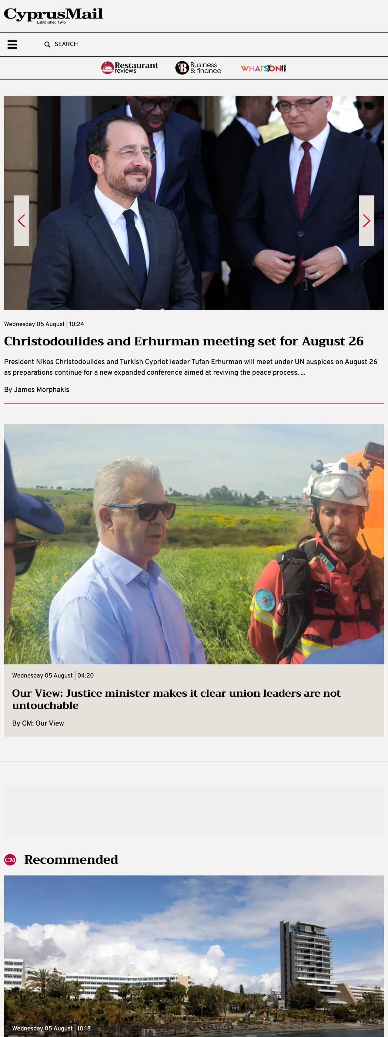Screenshot of the Cyprus Mail front page