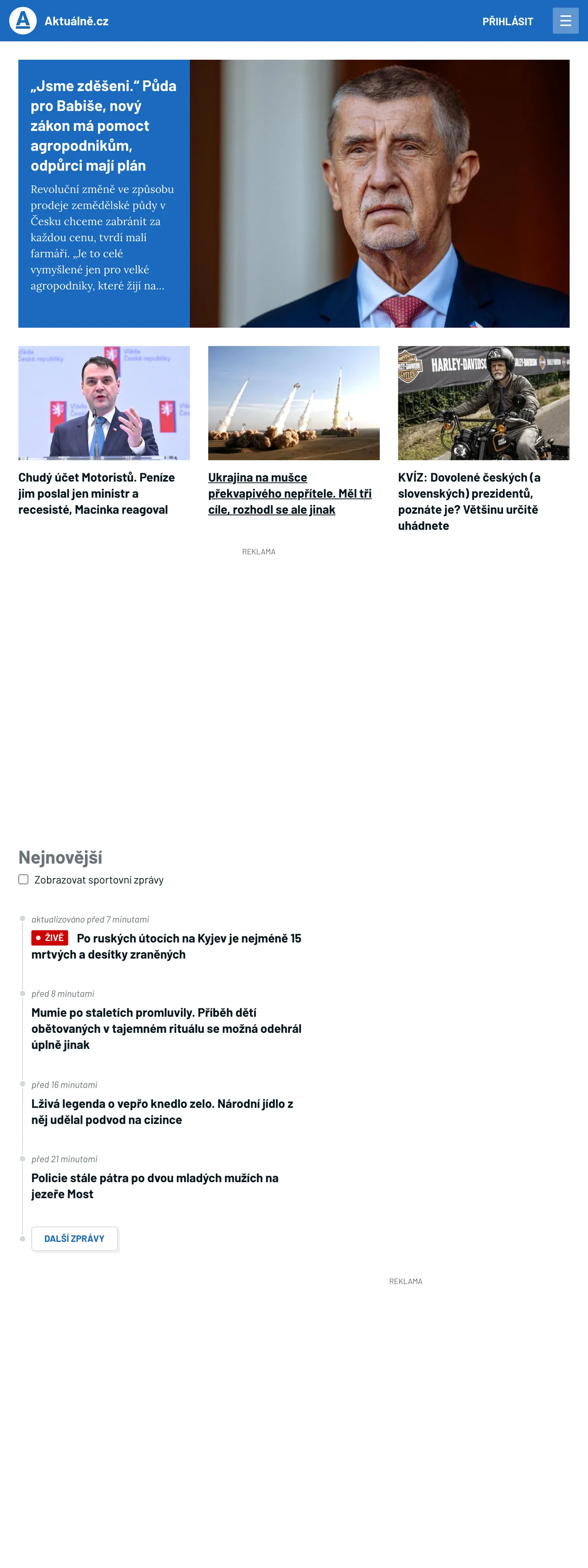 Screenshot of the Aktuálně.cz front page
