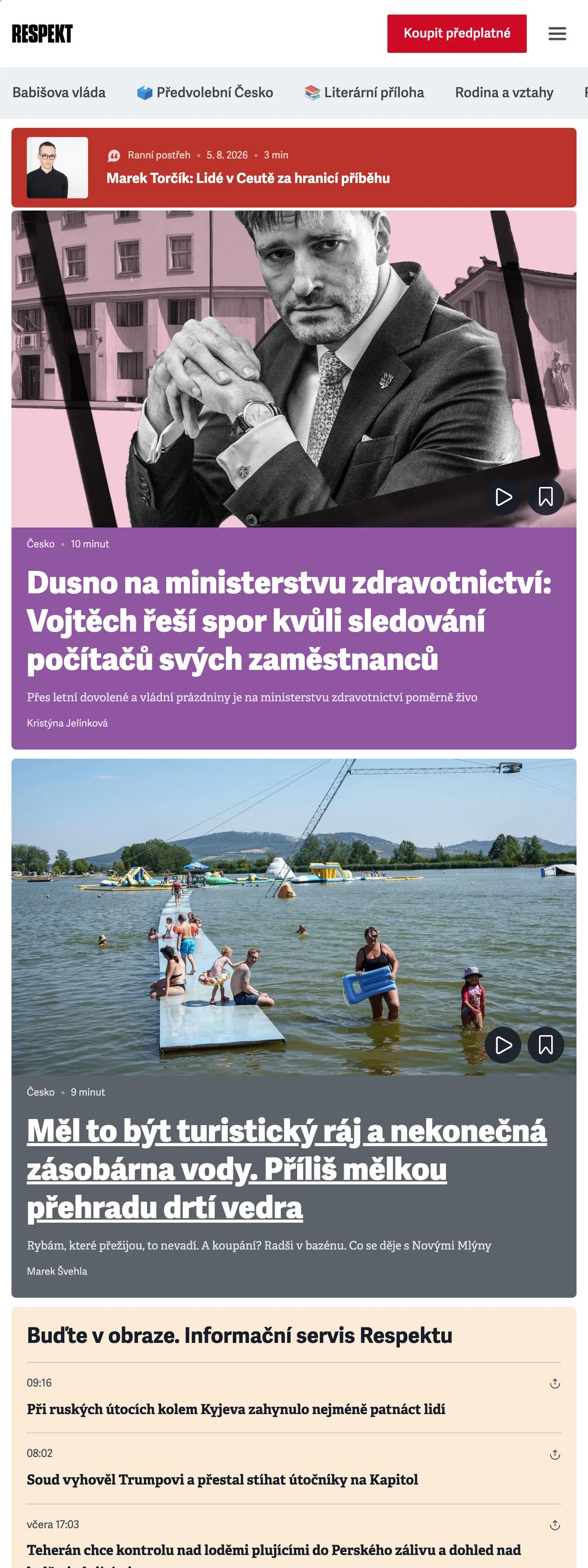 Screenshot of the Respekt front page