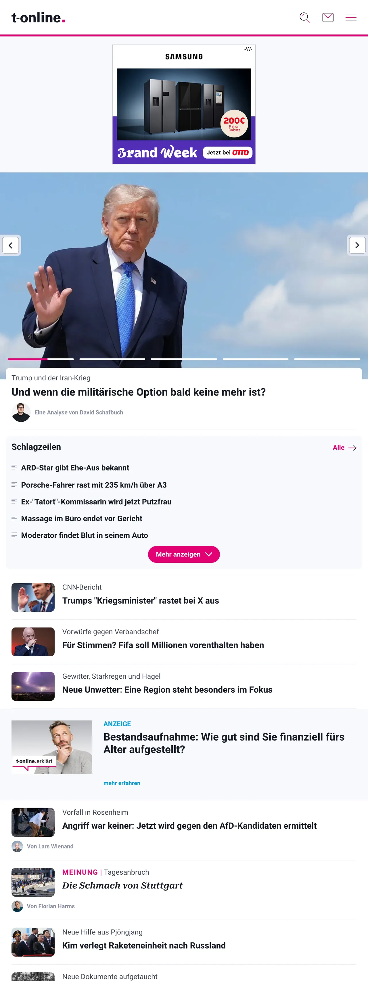 Screenshot of the t-online front page