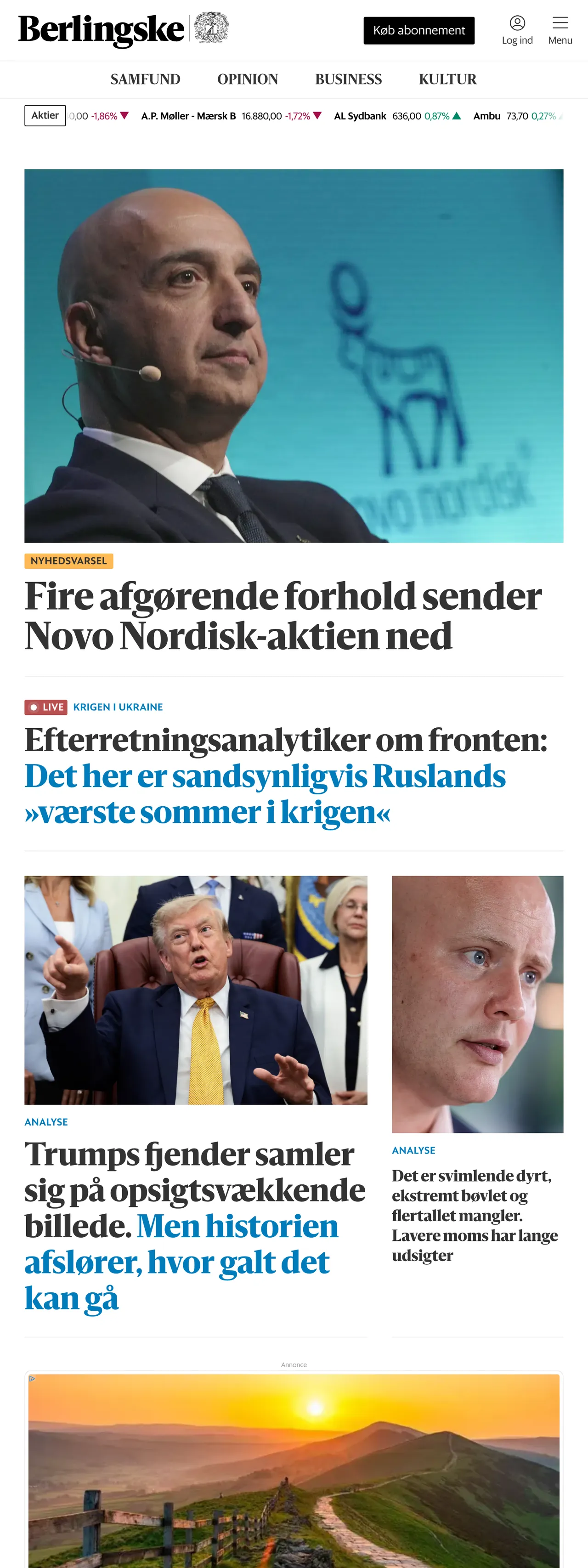 Screenshot of the Berlingske front page
