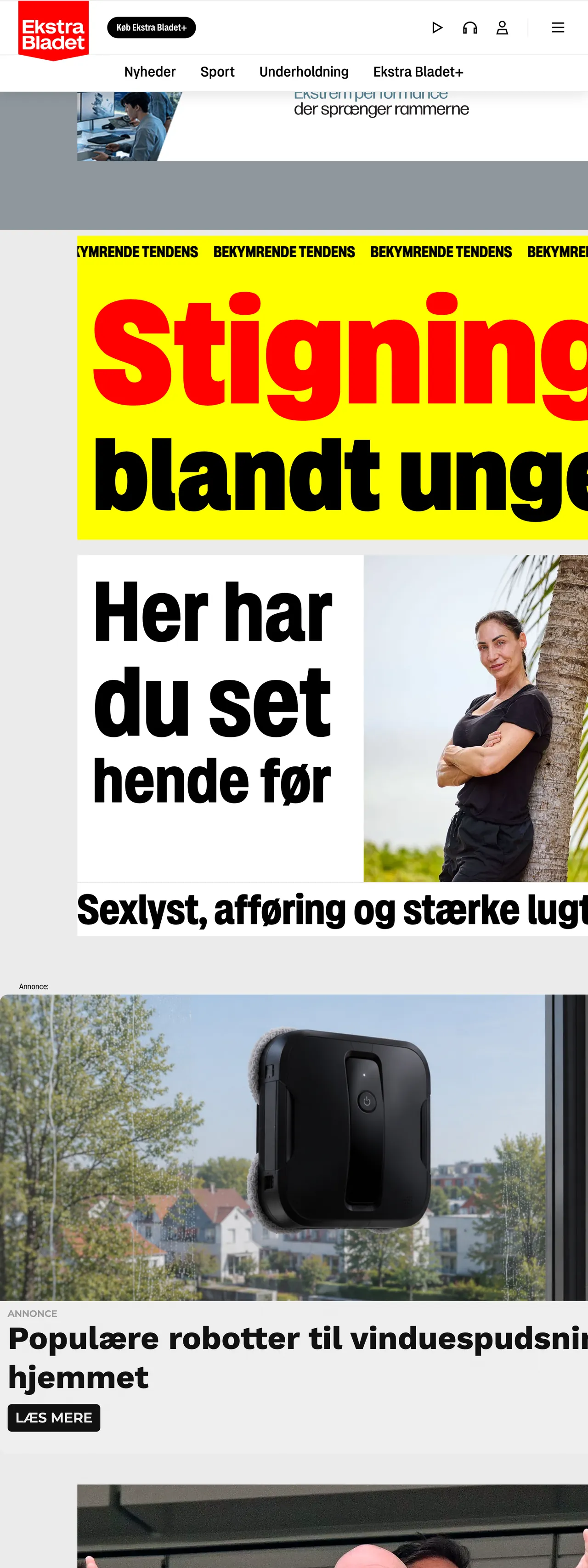 Screenshot of the Ekstra Bladet front page