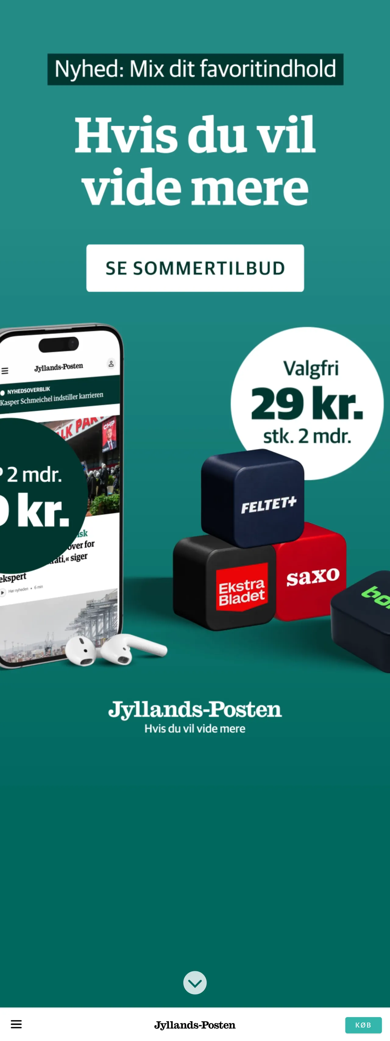 Screenshot of the Jyllands-Posten front page