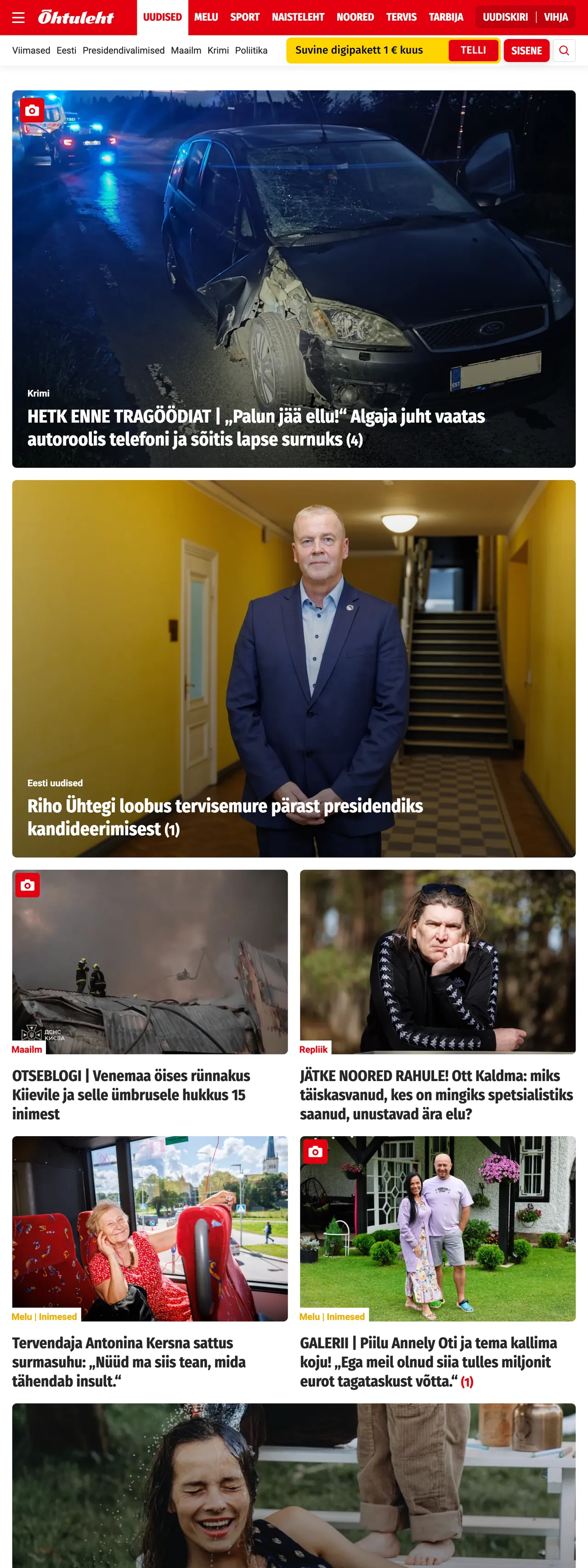 Screenshot of the Õhtuleht front page