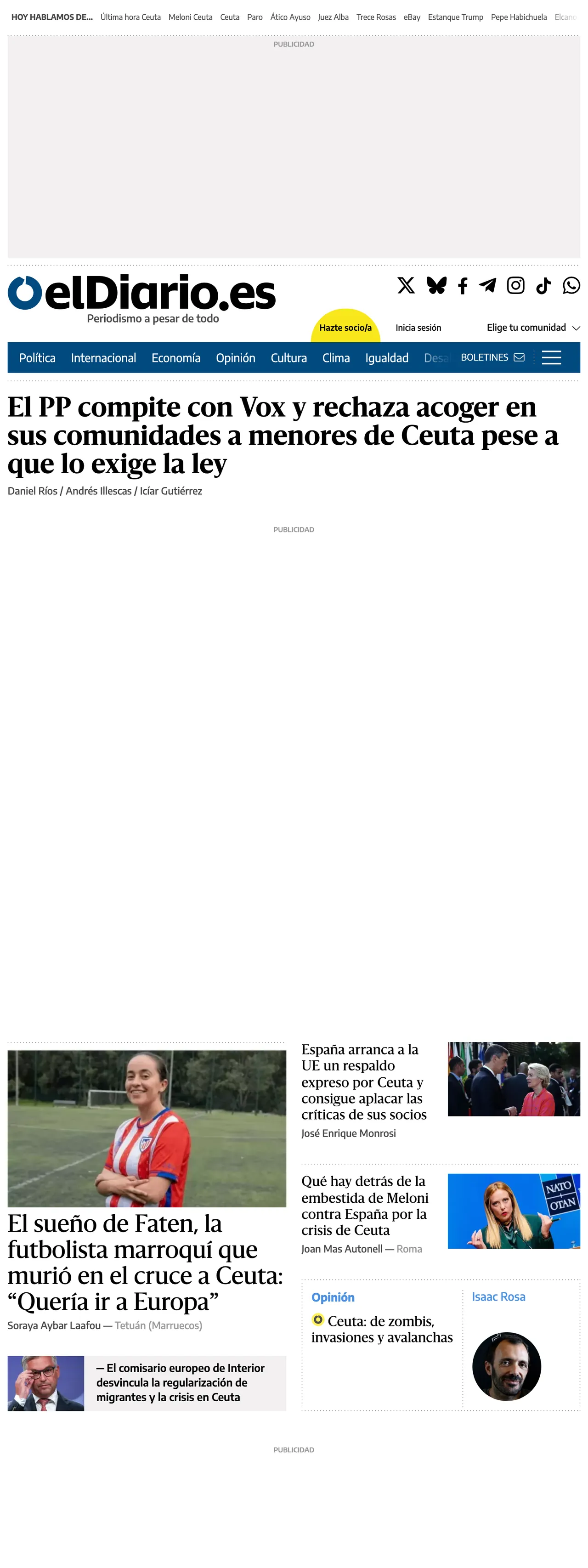 Screenshot of the elDiario.es front page