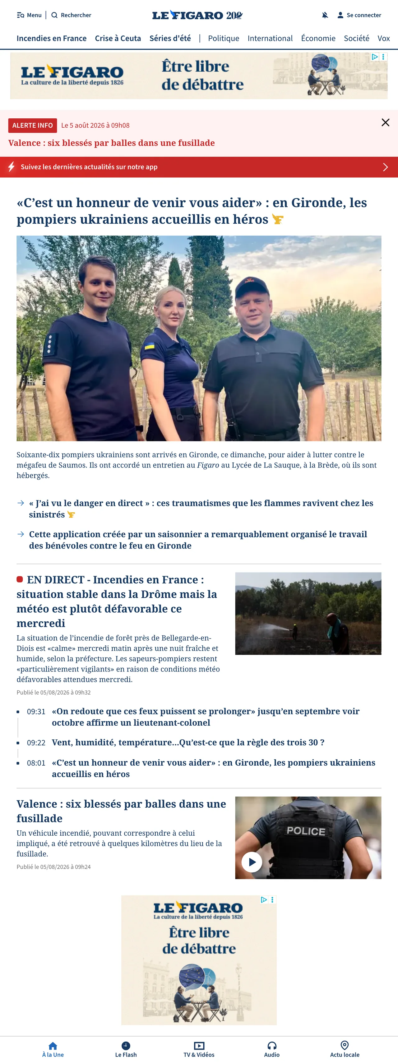 Screenshot of the Le Figaro front page