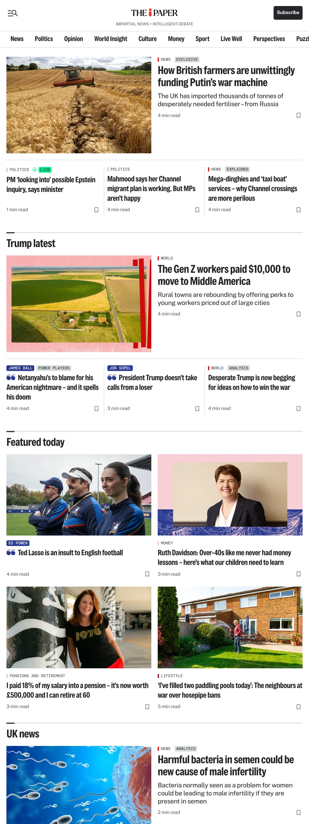 Screenshot of the The i Paper front page